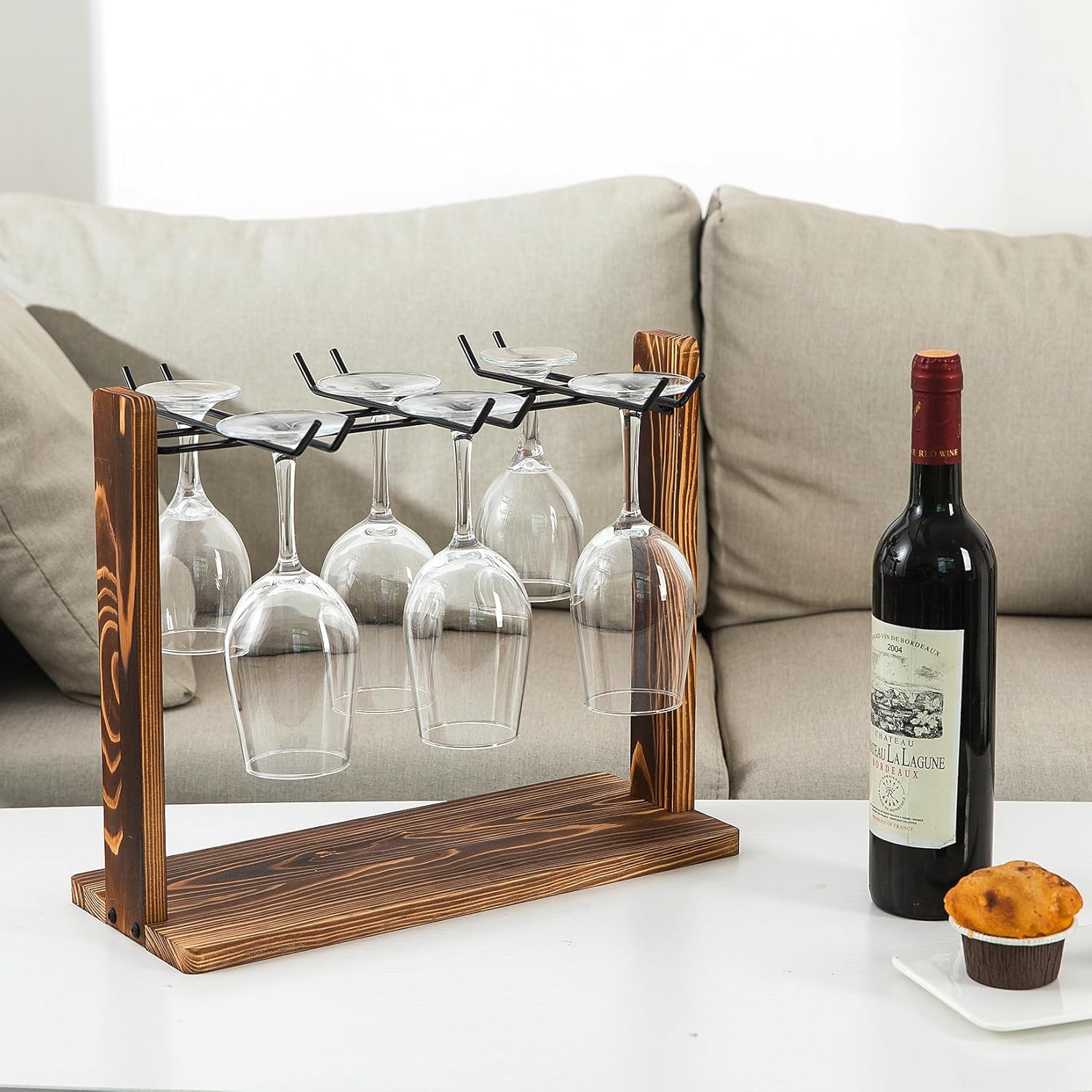 ExoLiry Rustic 6-Slot Wine Glass Rack
