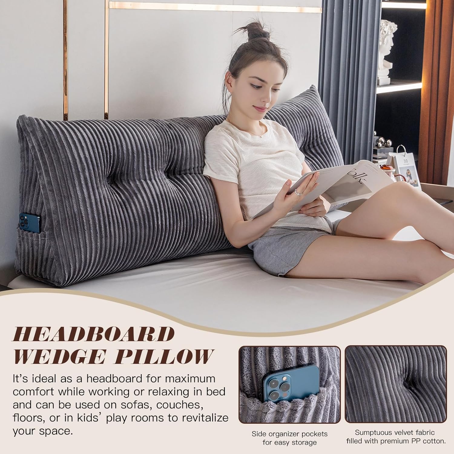 Activance Large Triangular Headboard Pillow with Removable Cover