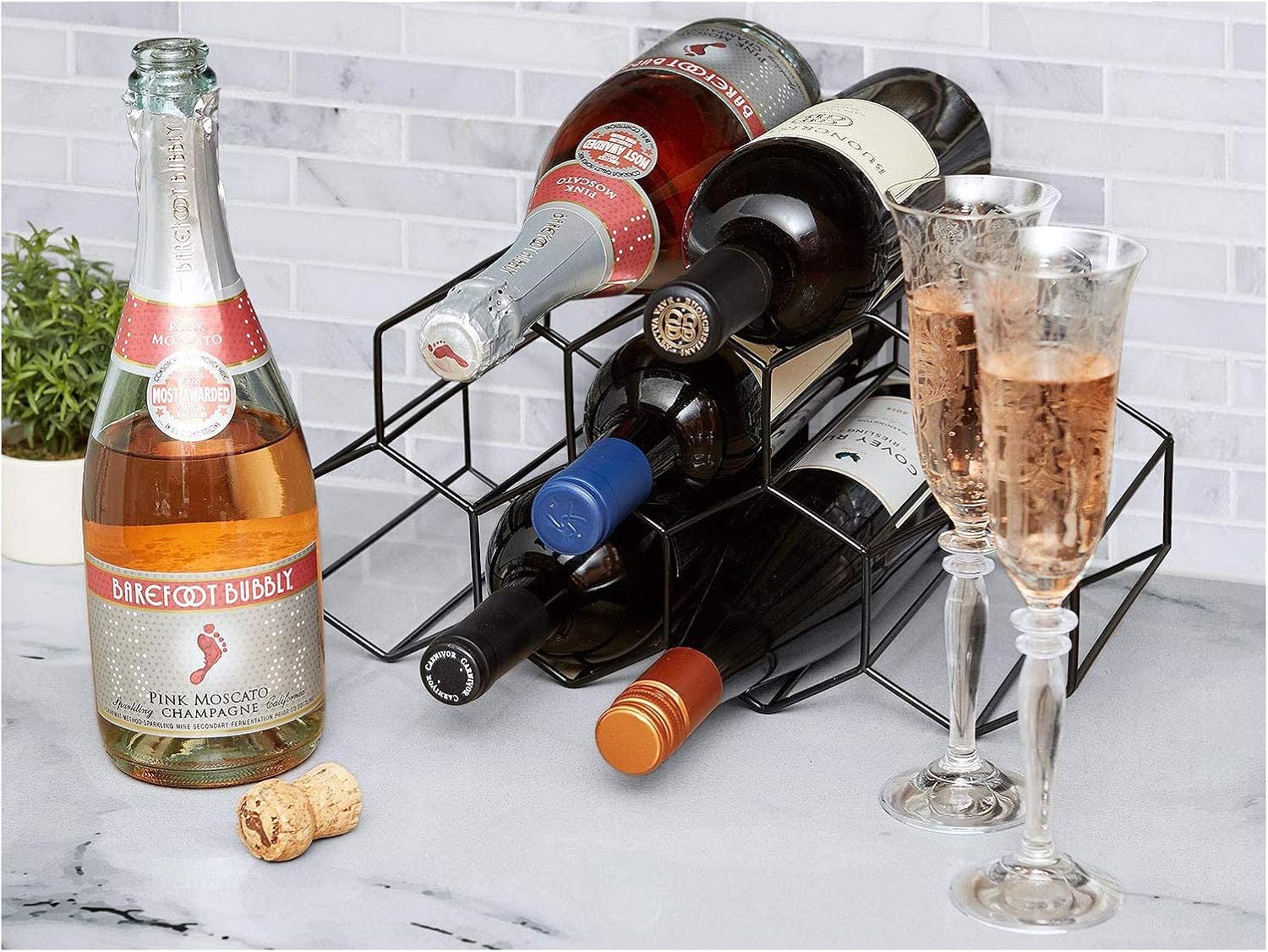 BOCbco Metal Wine Rack - Freestanding 9 Bottle Holder with Geometric Design Black