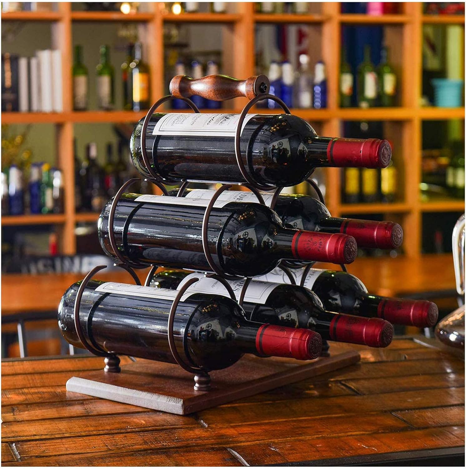 BOCbco Rustic Tabletop Wine Rack for 6 Bottles