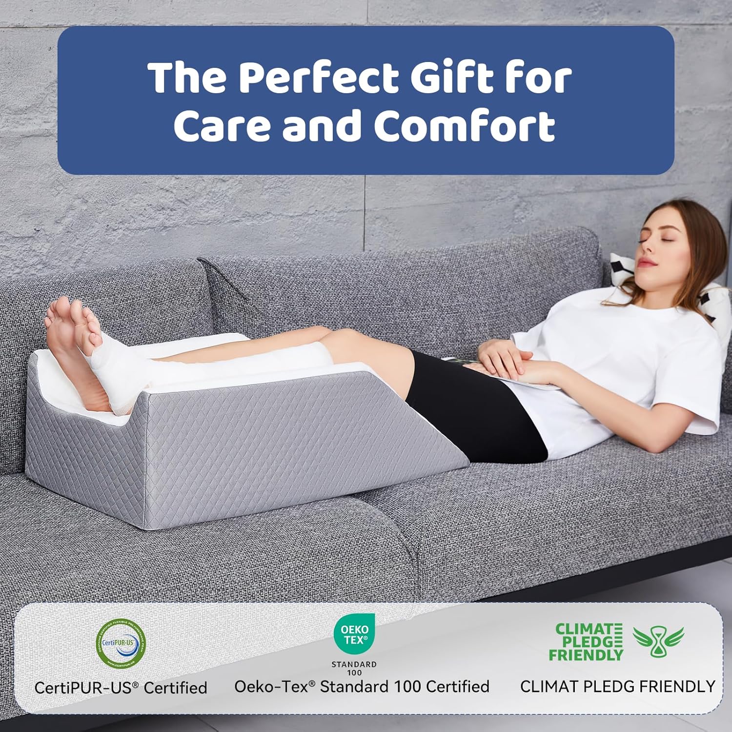 Leg Elevation Pillow with Memory Foam for Post Surgery Relief