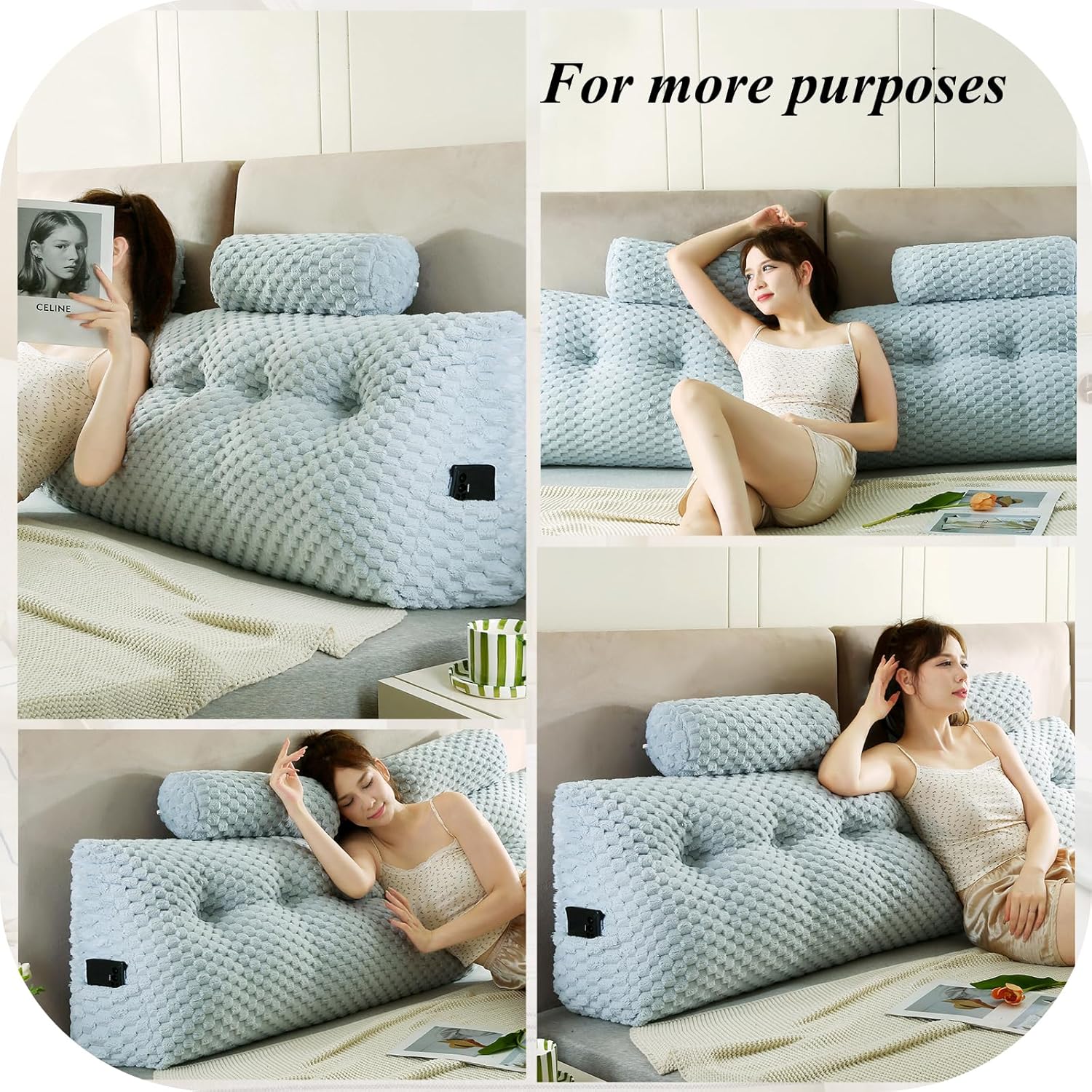 Gpround Wedge Headboard Pillow Set with 2 Roll Pillows