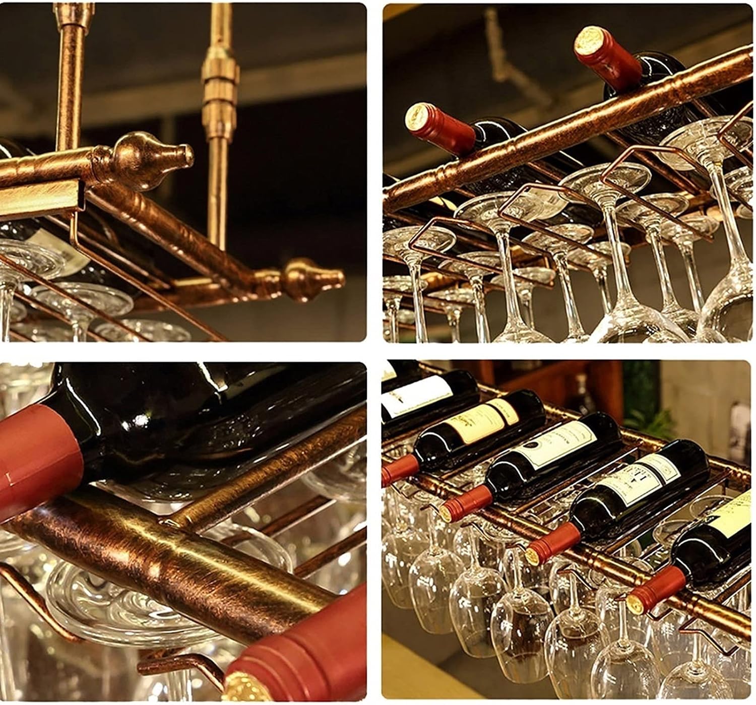 Bronze Wall-Mounted Wine Rack with Adjustable Hangers