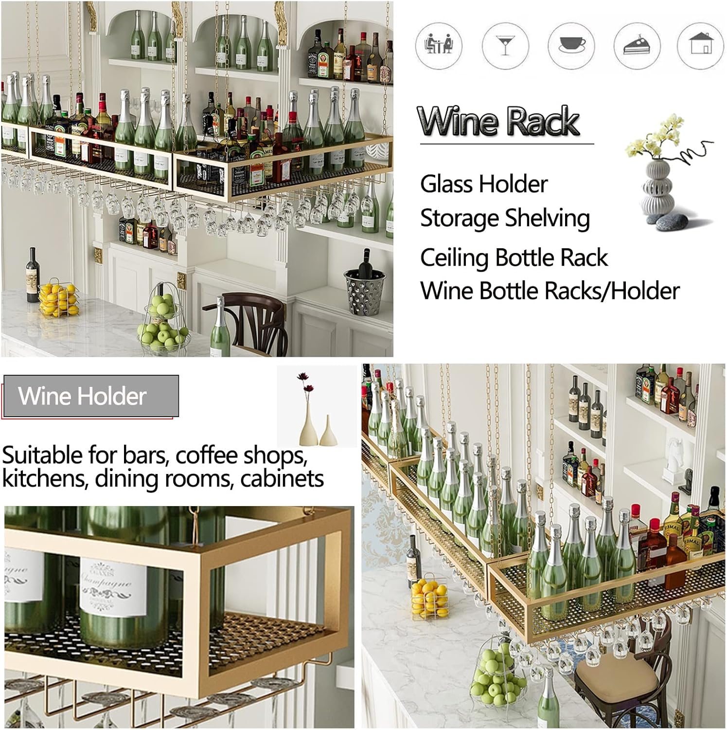 Suuim Ceiling Metal Iron Chain Wine Glass Rack 1