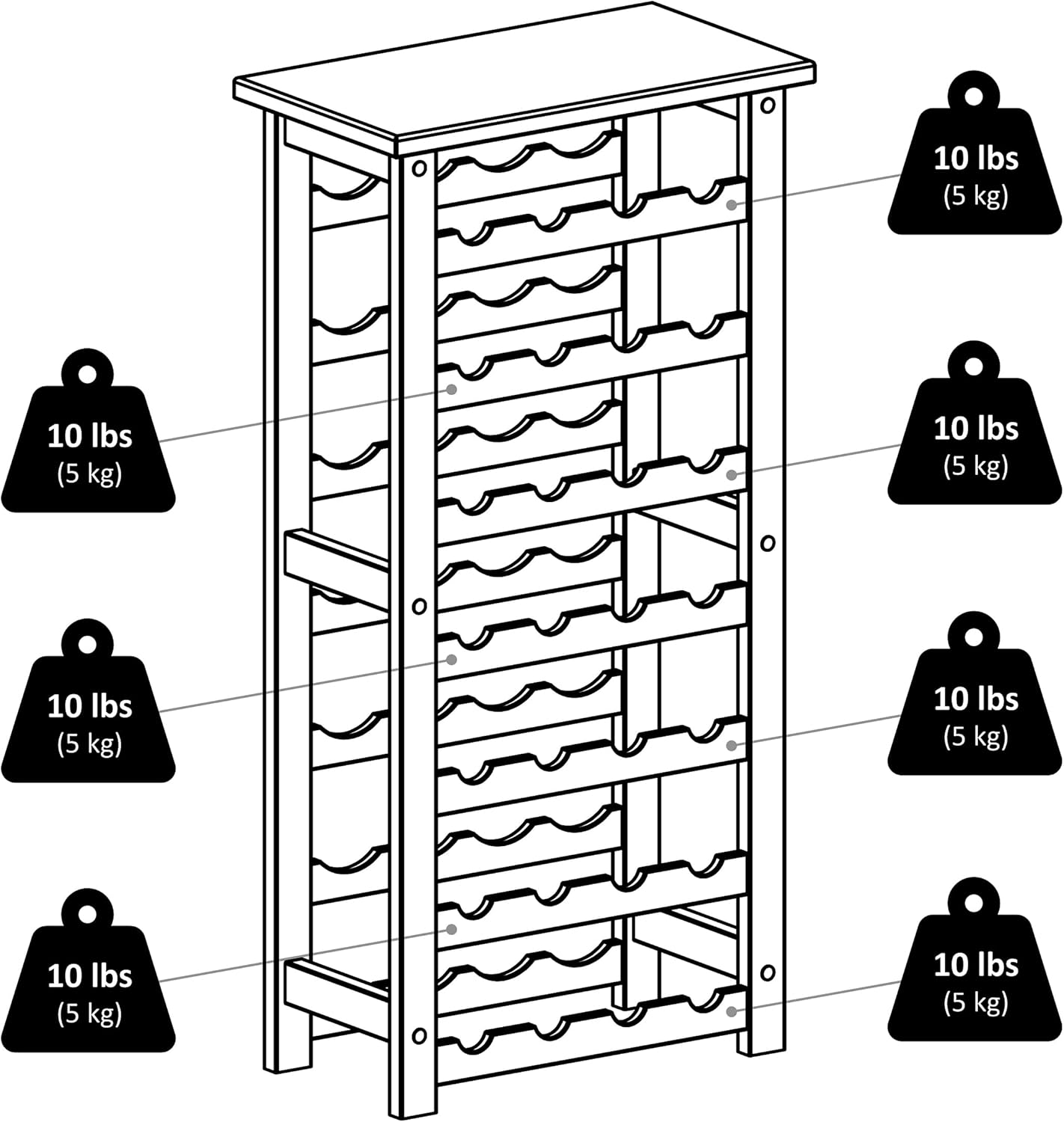 Winsome Napa 28-Bottle Wine Rack with 7 Shelves
