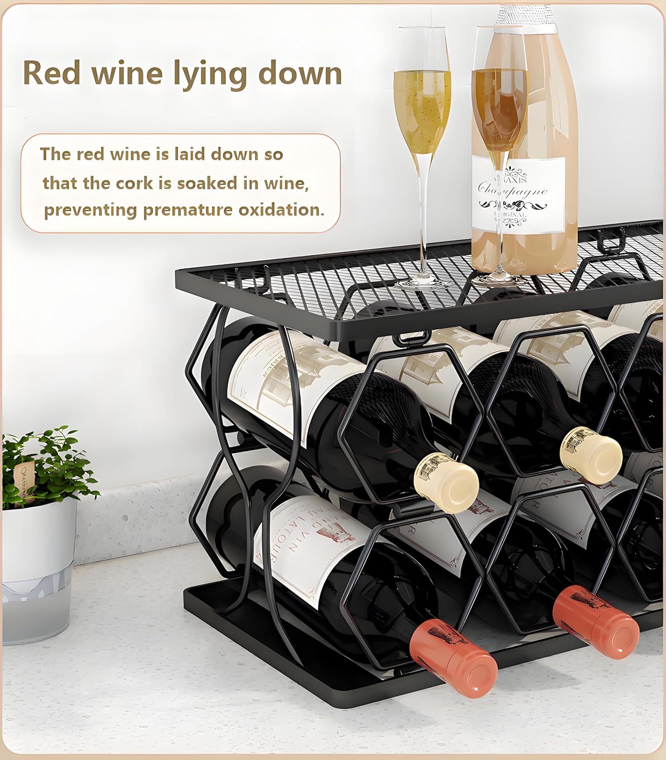 BOOKZON 8 Bottle Freestanding Gold Wine Rack