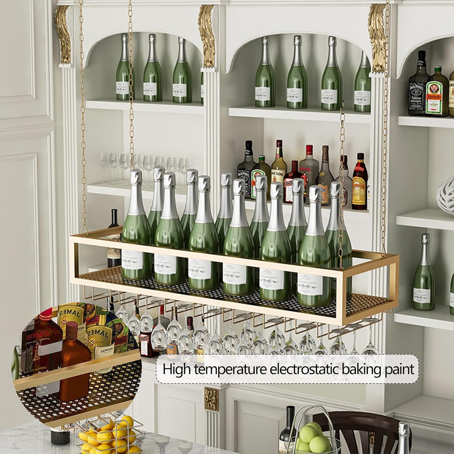 Suuim Ceiling Metal Iron Chain Wine Glass Rack 1