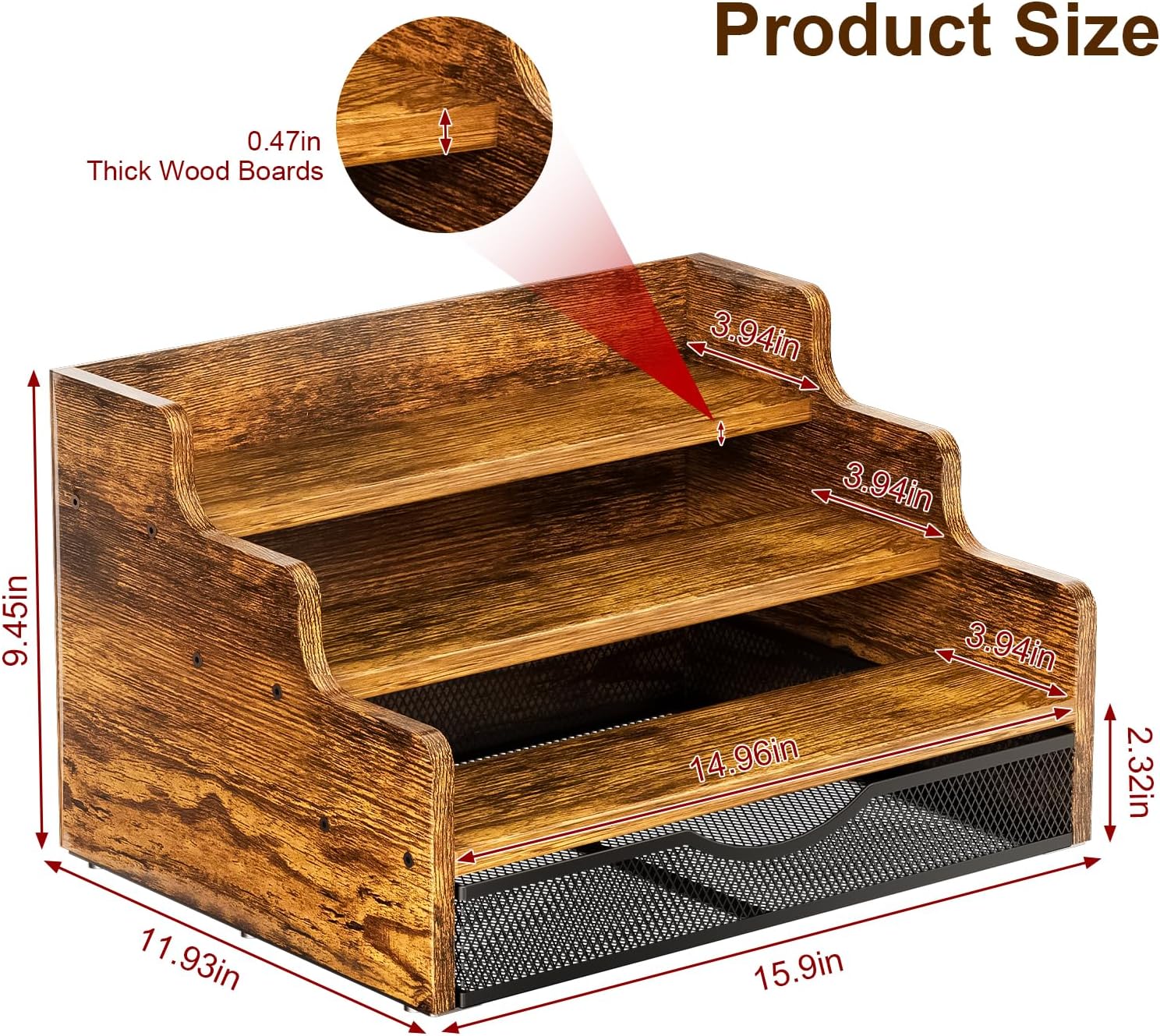 Yuzehuaza 3-Tier Liquor Display Shelf with Drawer