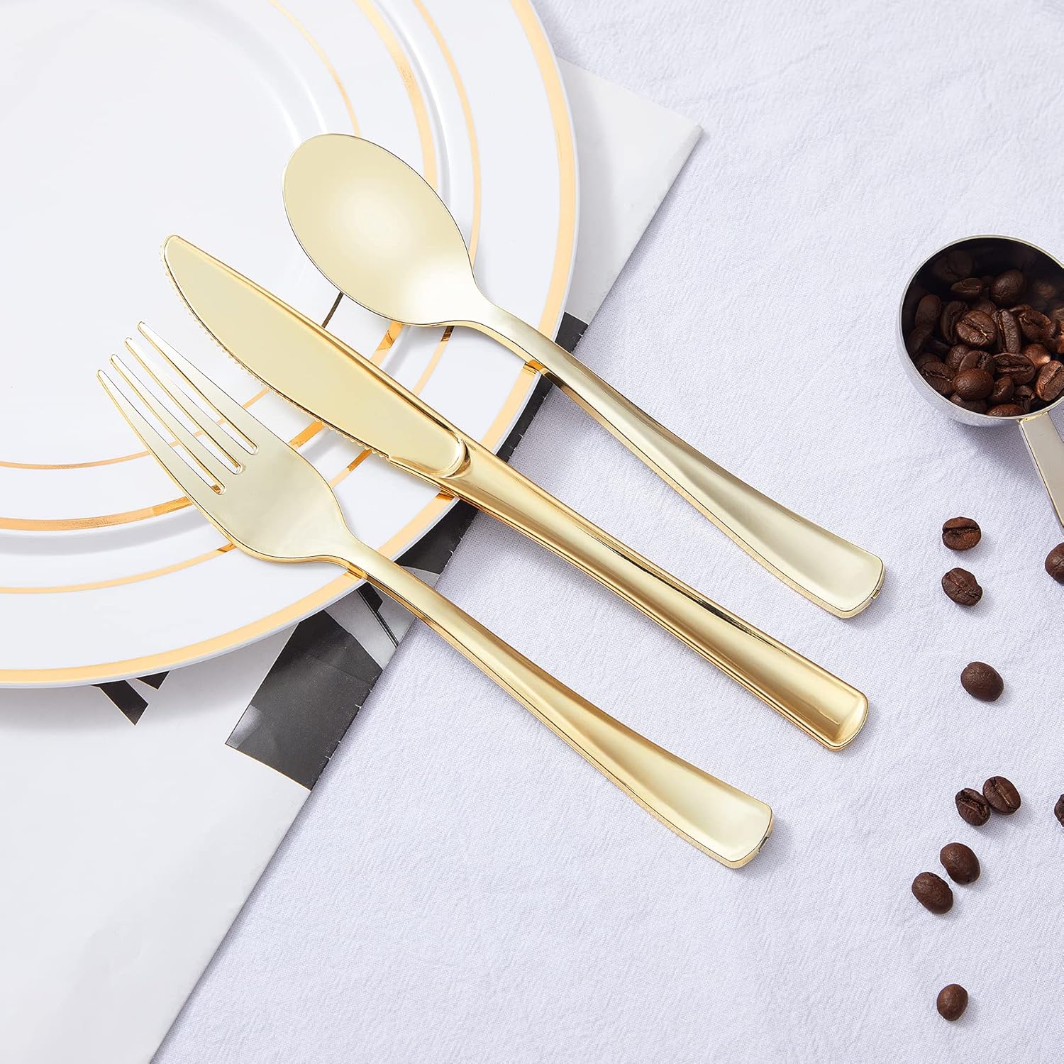 N9R 100PCS Gold Plastic Cutlery Set