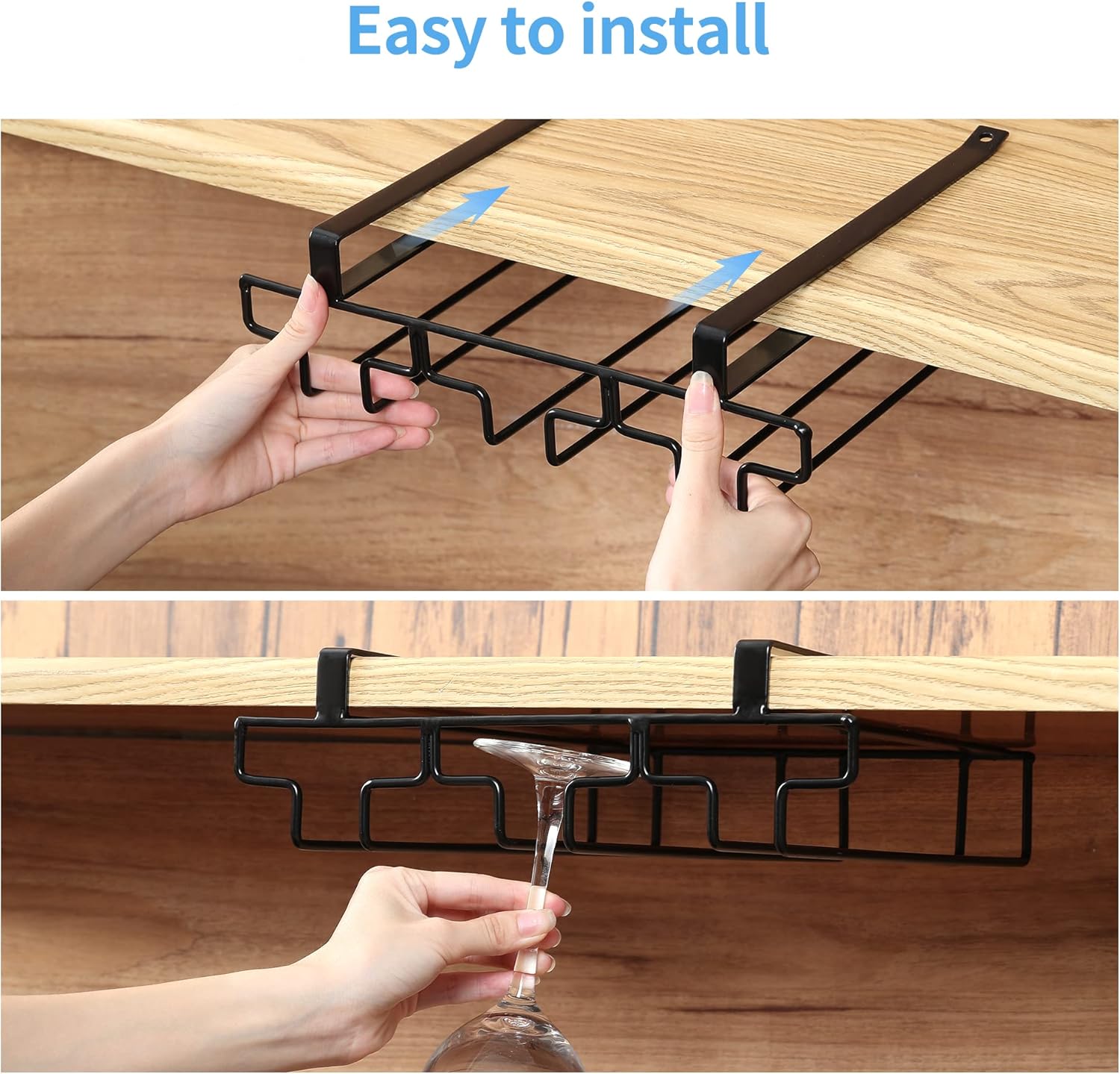 FOMANSH 4 Row Wine Glass Rack No Drilling 304 Stainless Steel