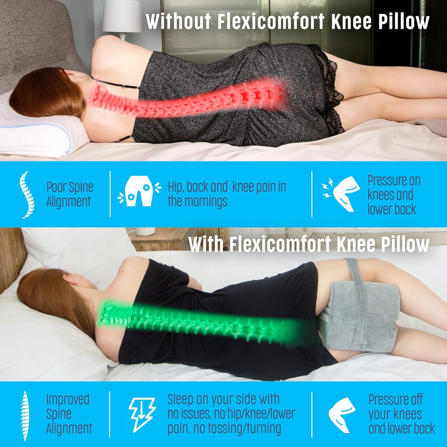 Flexicomfort Adjustable Knee Pillow for Side Sleepers