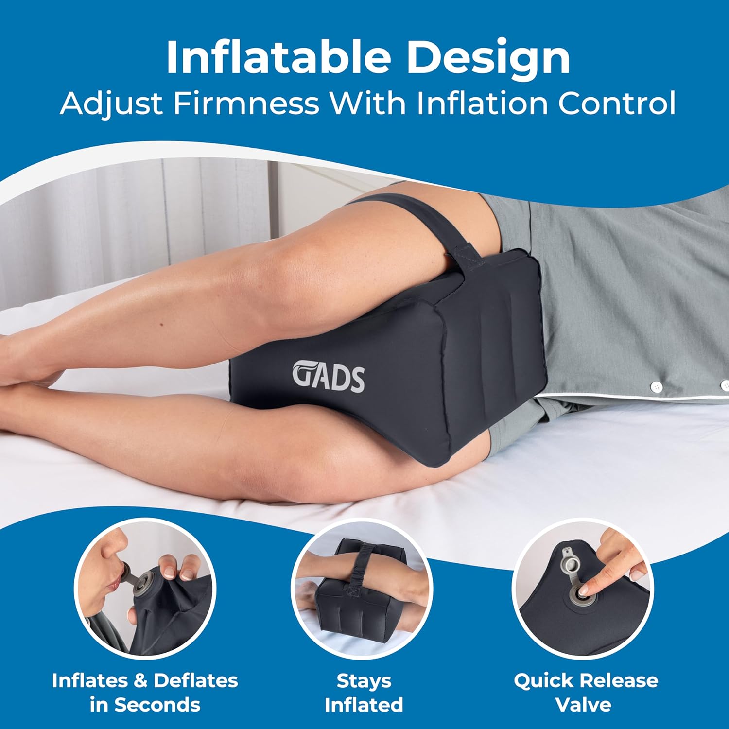 Gads Inflatable Knee Pillow for Side Sleepers - Travel Pain Relief