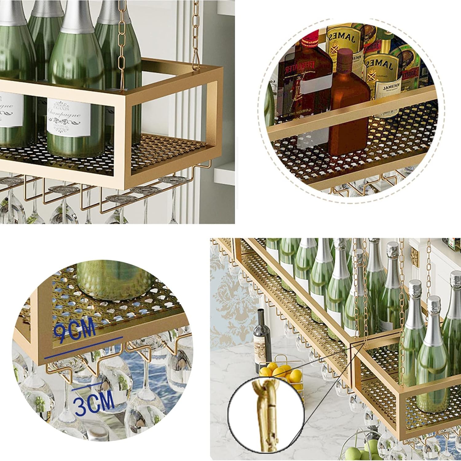 Suuim Ceiling Mount Wine Holder Hanging Glass Rack for Kitchen Bar