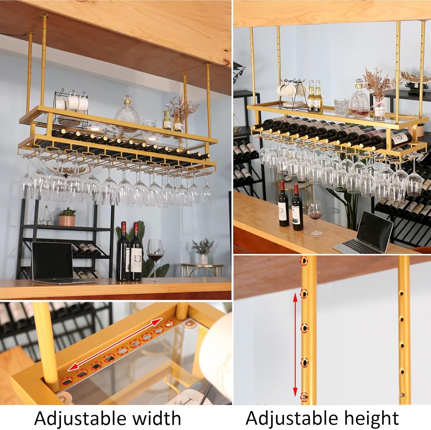 Adjustable Wine Glass Rack with Screws for Kitchen Wine Cellar
