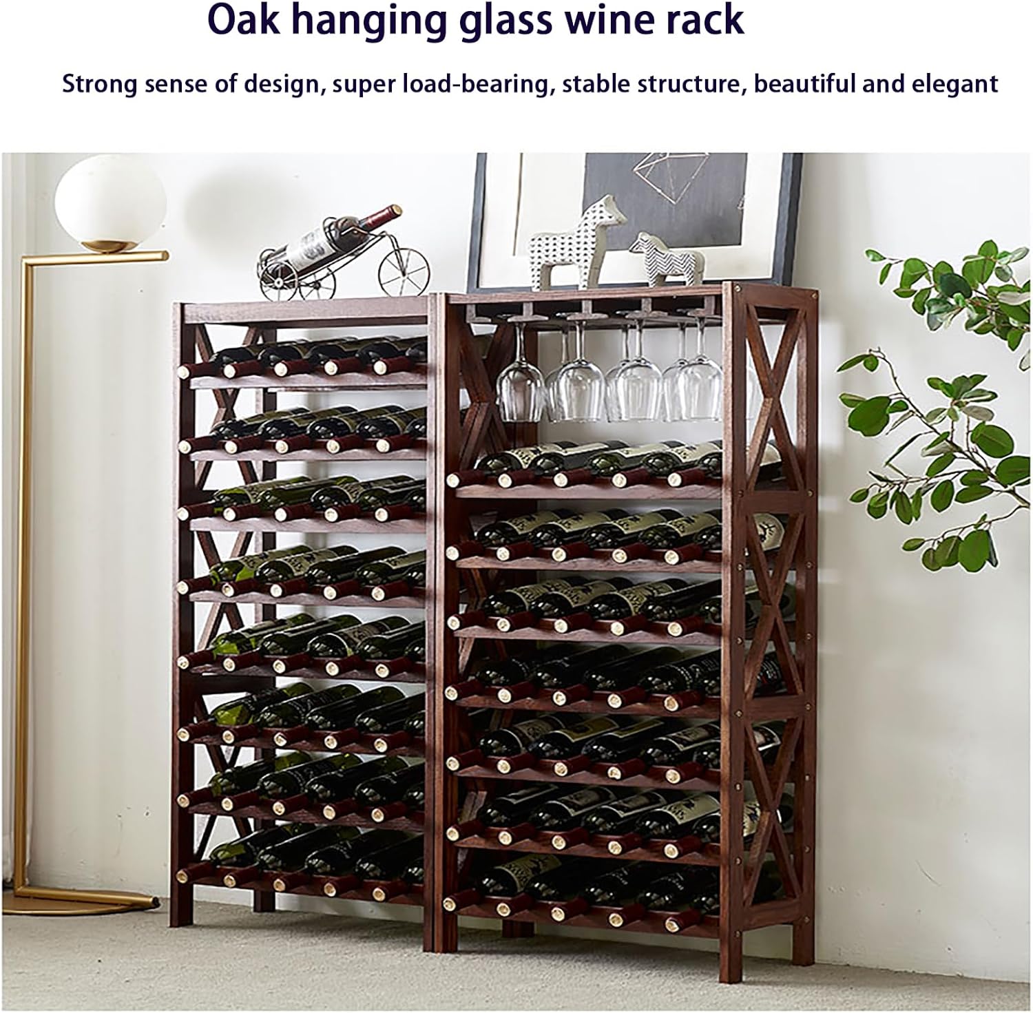 JSWHYBD Oak Wine Rack Freestanding 35 Bottles 12 Glasses