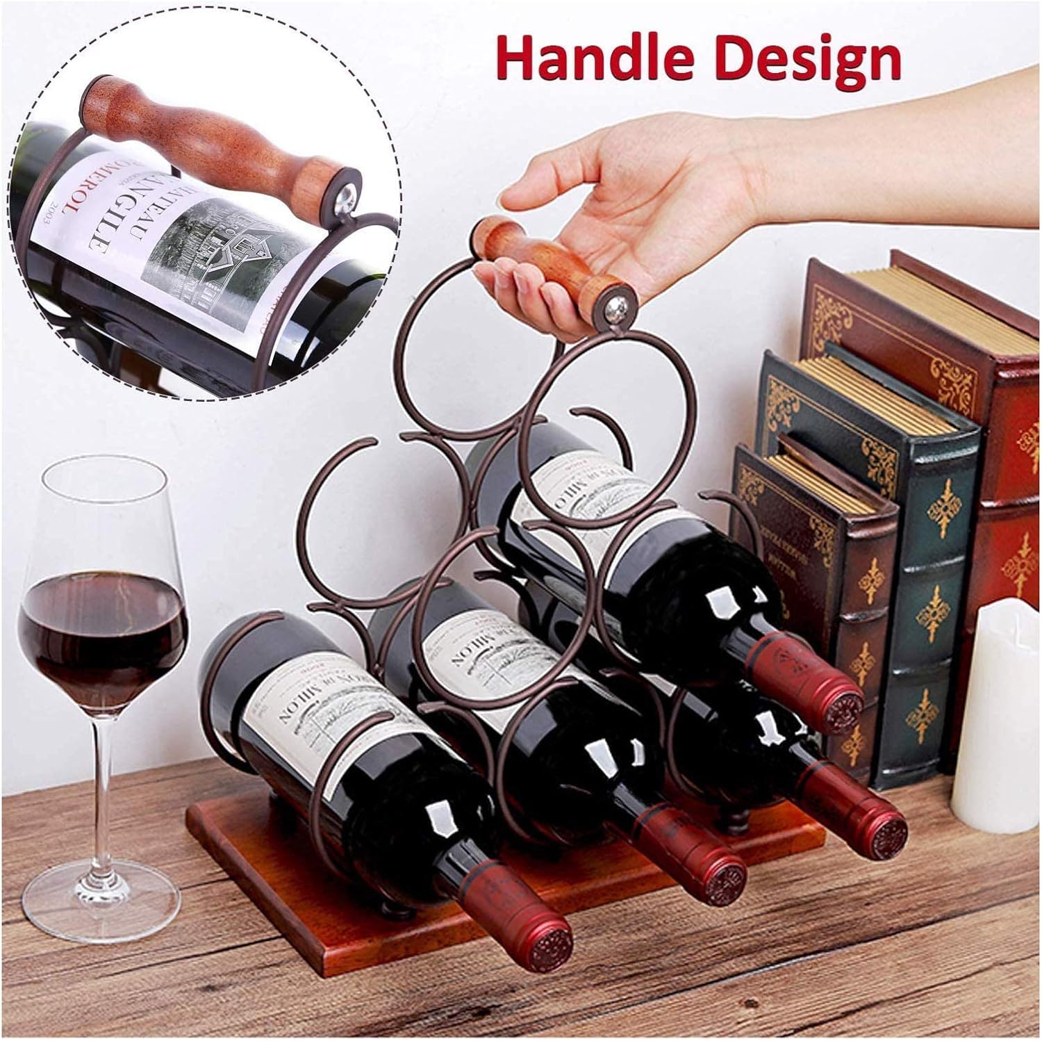 BOCbco Rustic Tabletop Wine Rack for 6 Bottles