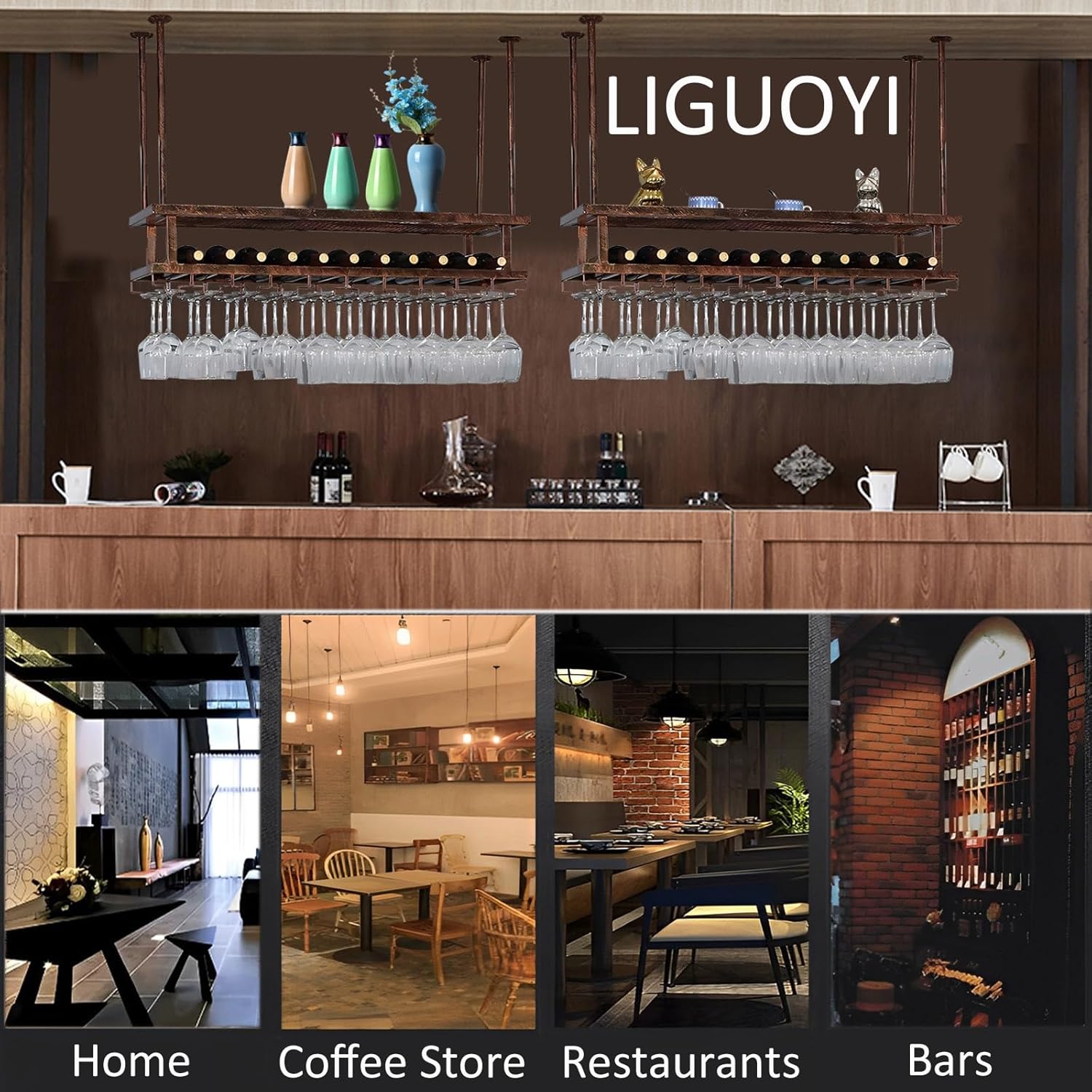 LIGUOYI Adjustable Wine Glass Rack Vintage Style