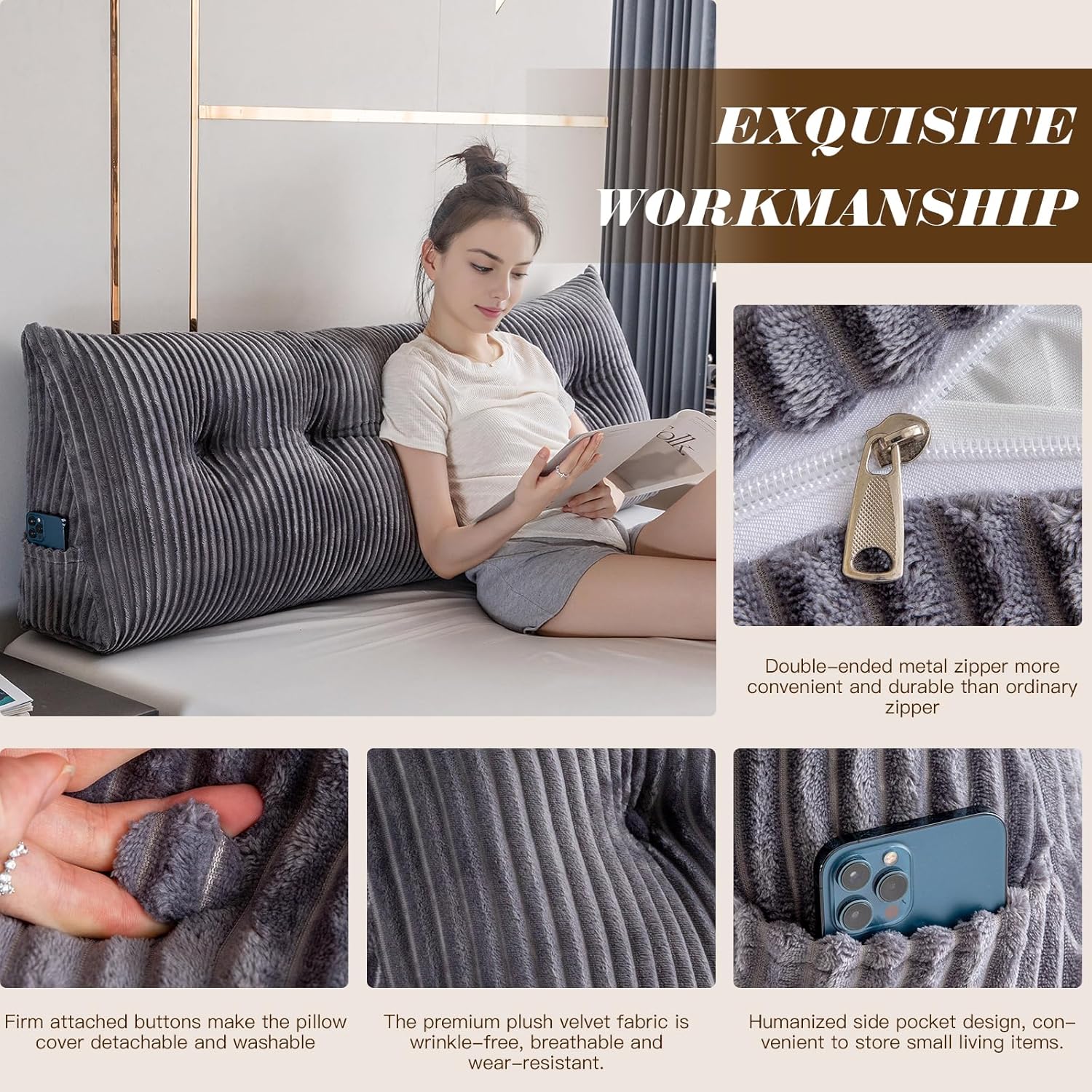 Activance Large Triangular Headboard Pillow with Removable Cover