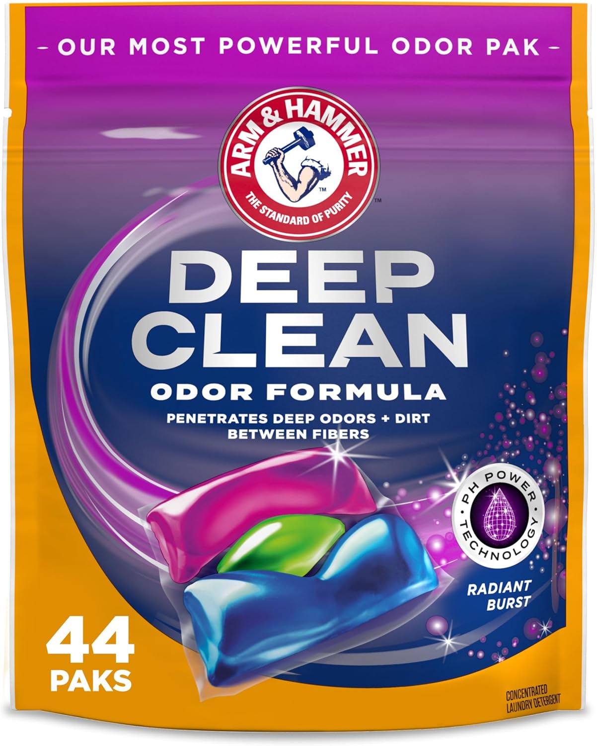 ARM HAMMER Deep Clean Odor Laundry Detergent Paks 44 Count 44 Loads
