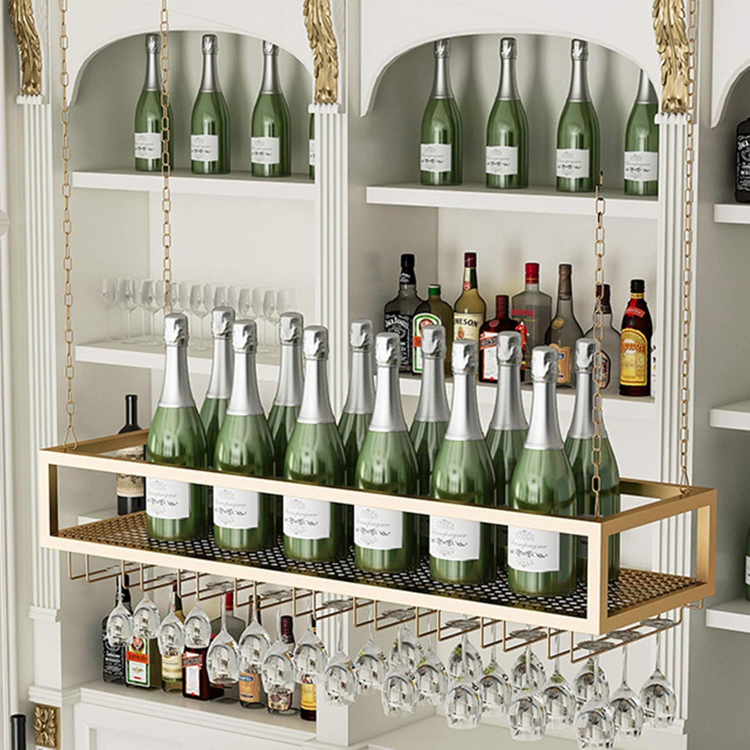 Adjustable Wall-Mounted Wine Rack with 4 Rods 120Cm