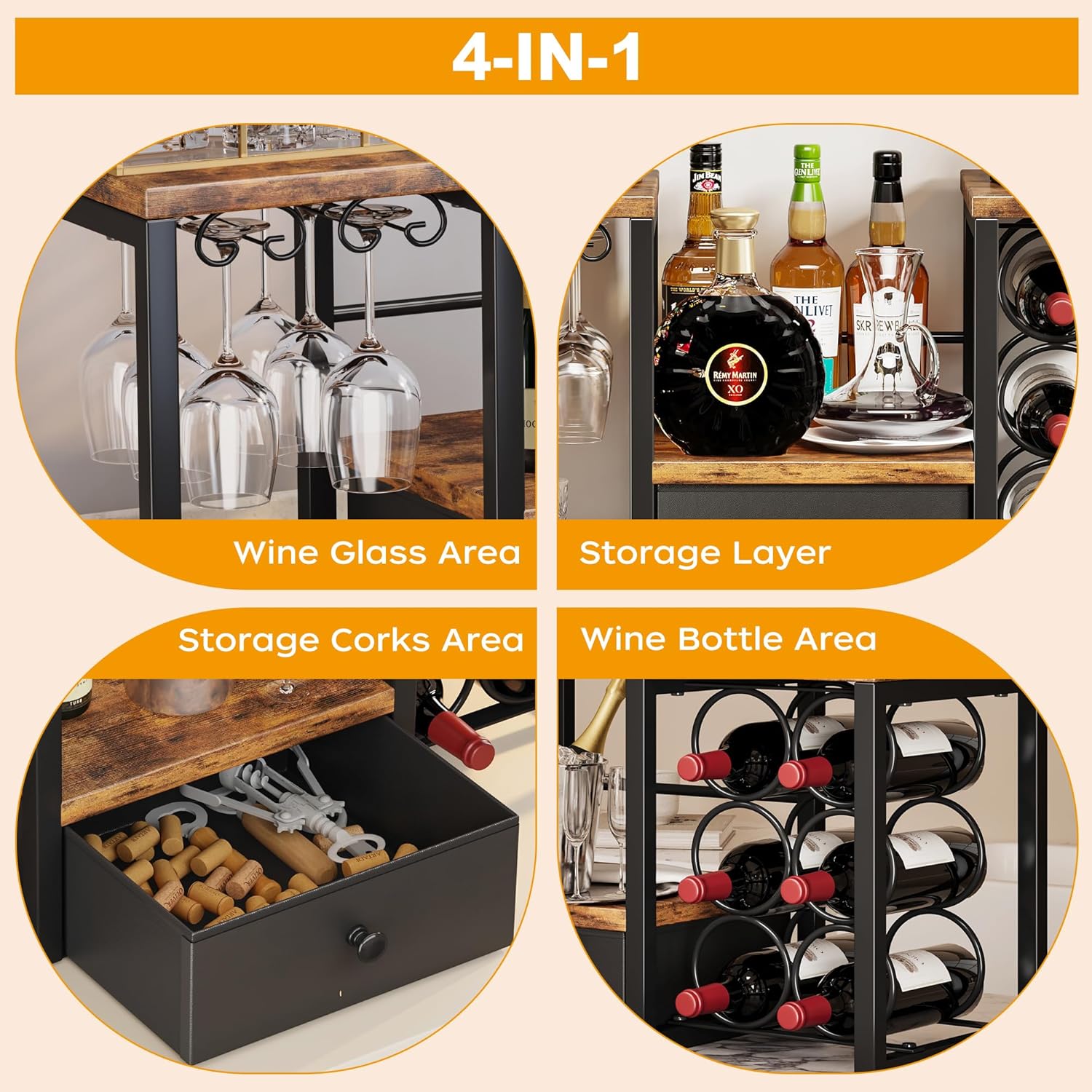 Homeiju Tabletop Wine Rack with Drawer and Glass Holder 1