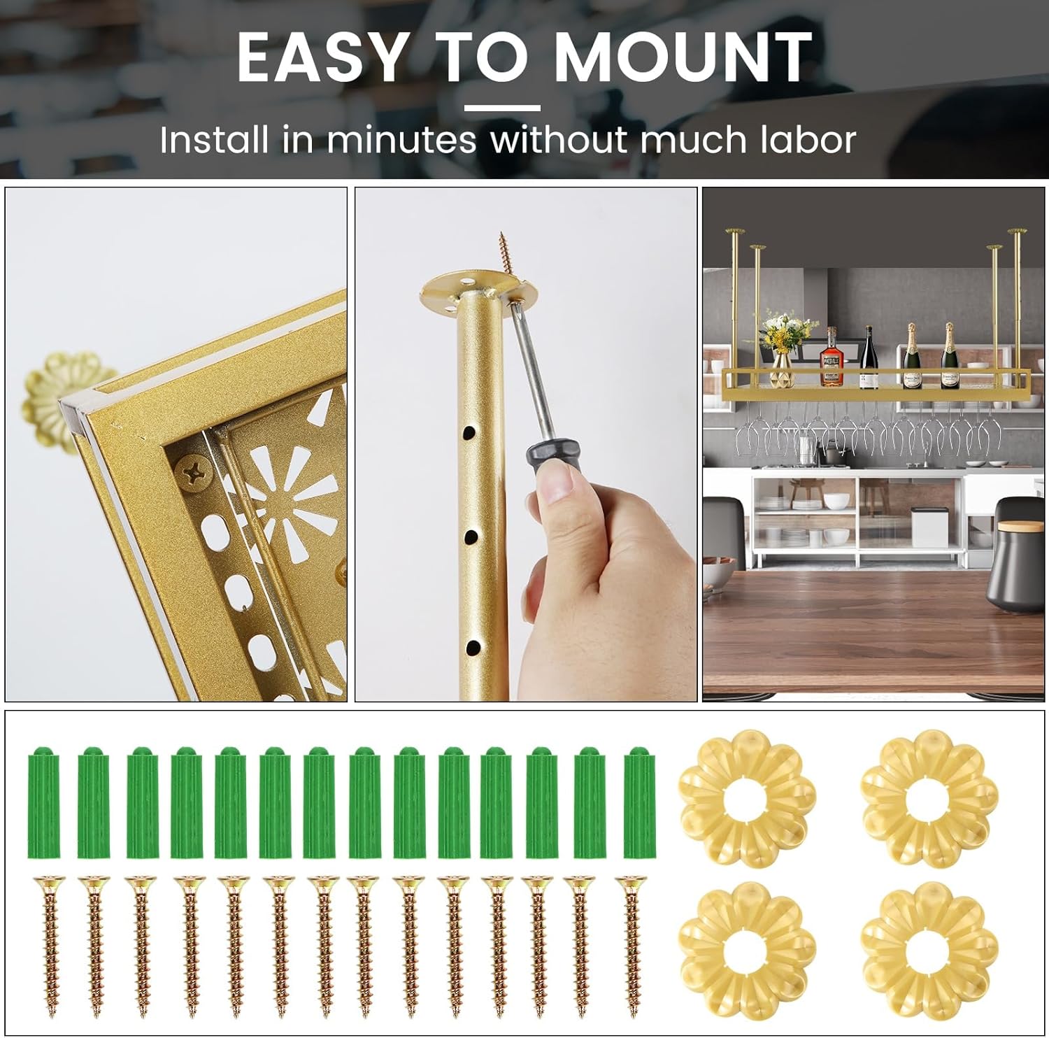 Adjustable Ceiling Wine Glass Rack for Bar and Kitchen