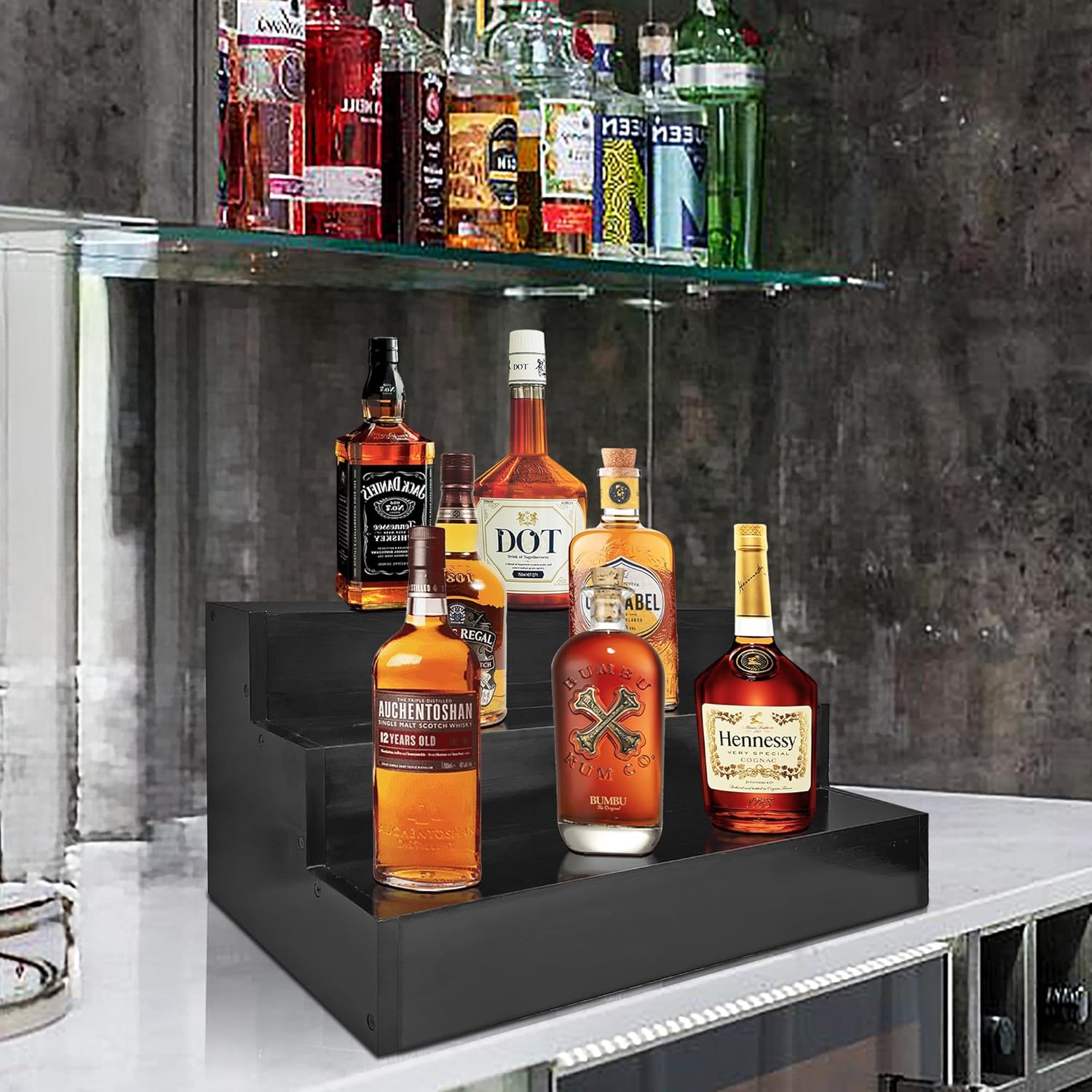 Royxen 3 Tier Wood Liquor Bottle Shelf 16 Black