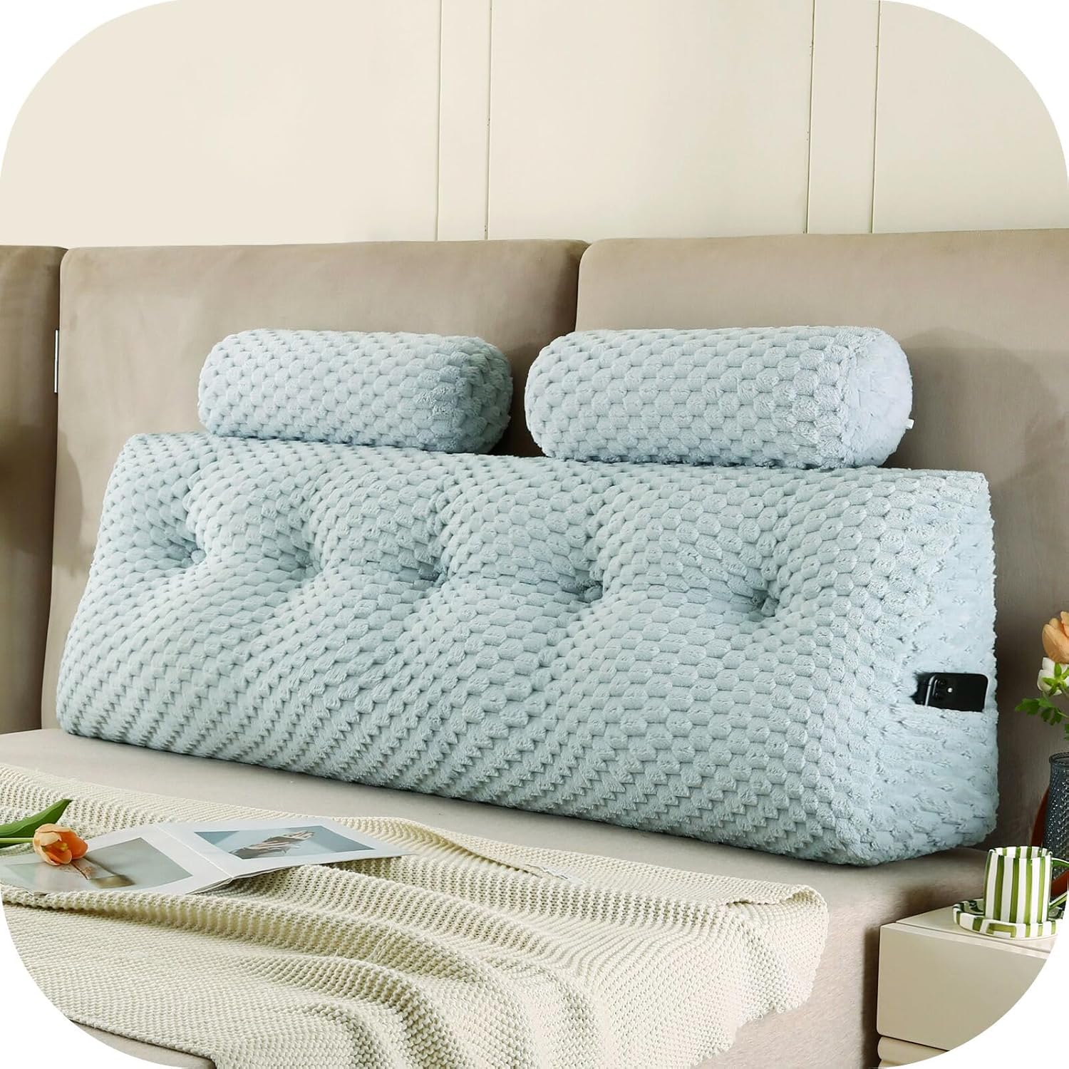 Gpround Wedge Headboard Pillow Set with 2 Roll Pillows