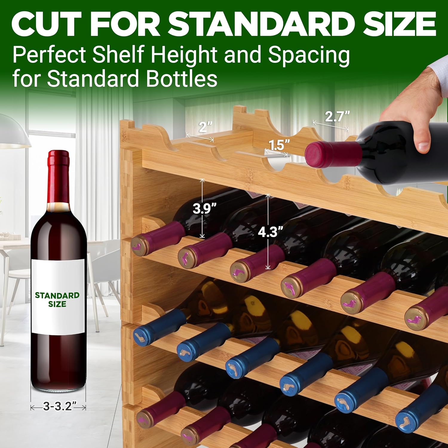 NutriChef Bamboo 12-Tier Wine Rack 108 Bottle Capacity
