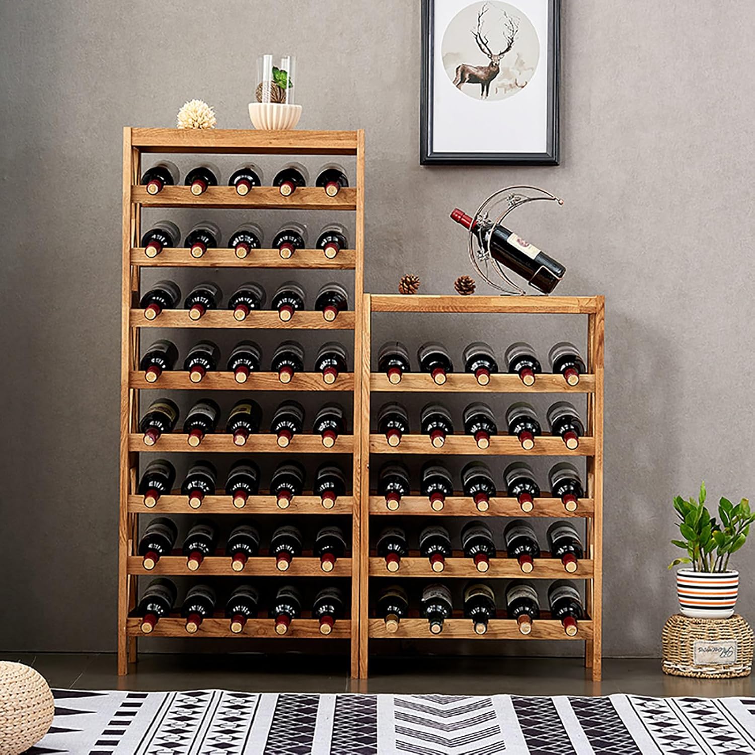 JSWHYBD Oak Wine Rack Freestanding 35 Bottles 12 Glasses
