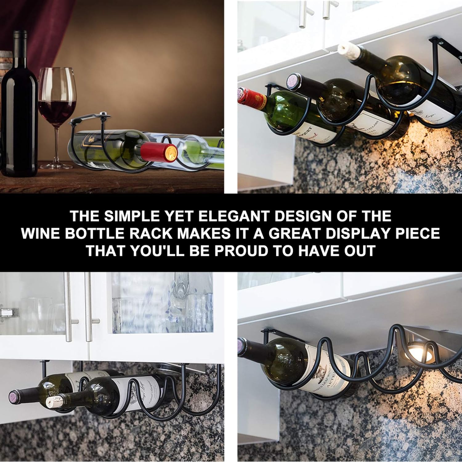 VOSAREA 2Pcs Black Wrought Iron Wine Rack Elegant Display Holder