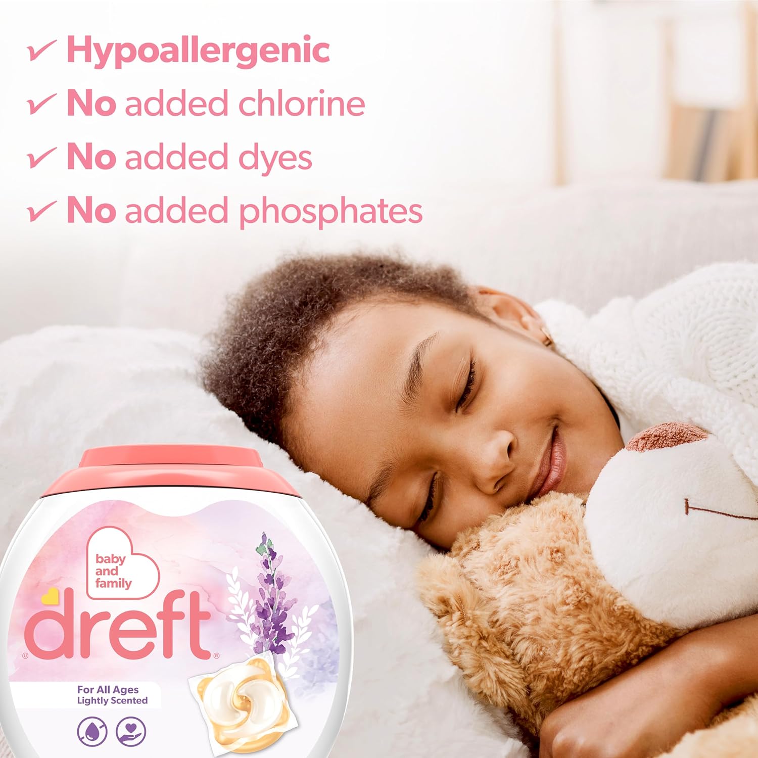 Dreft Detergent Pacs Light Scented Lavender HE 45 Count