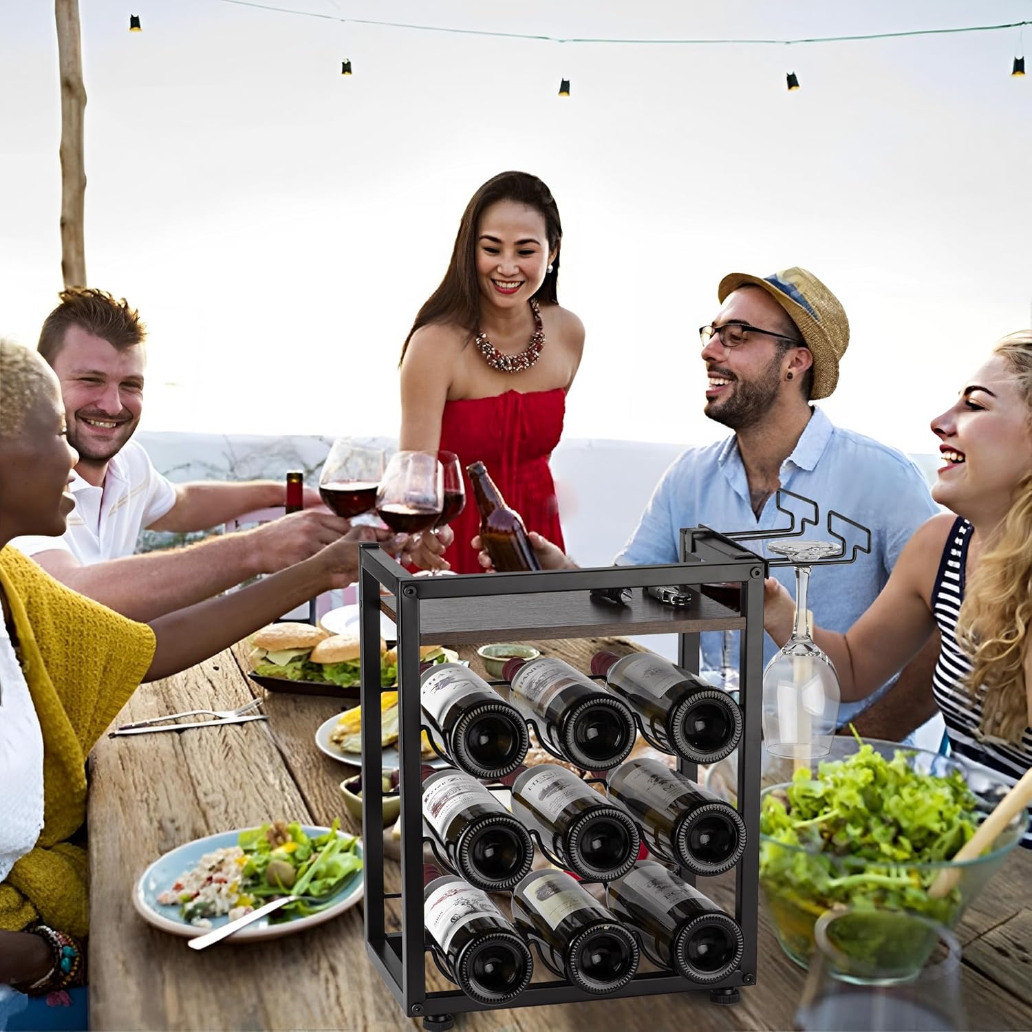 Facka 4-Tier Tabletop Wine Rack with 9 Bottles 1
