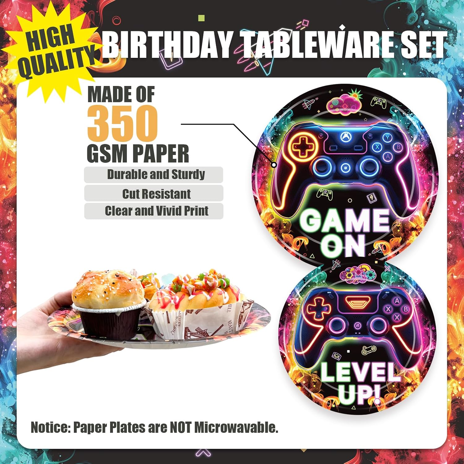 168 Pcs Neon Video Game Plates Napkins Set