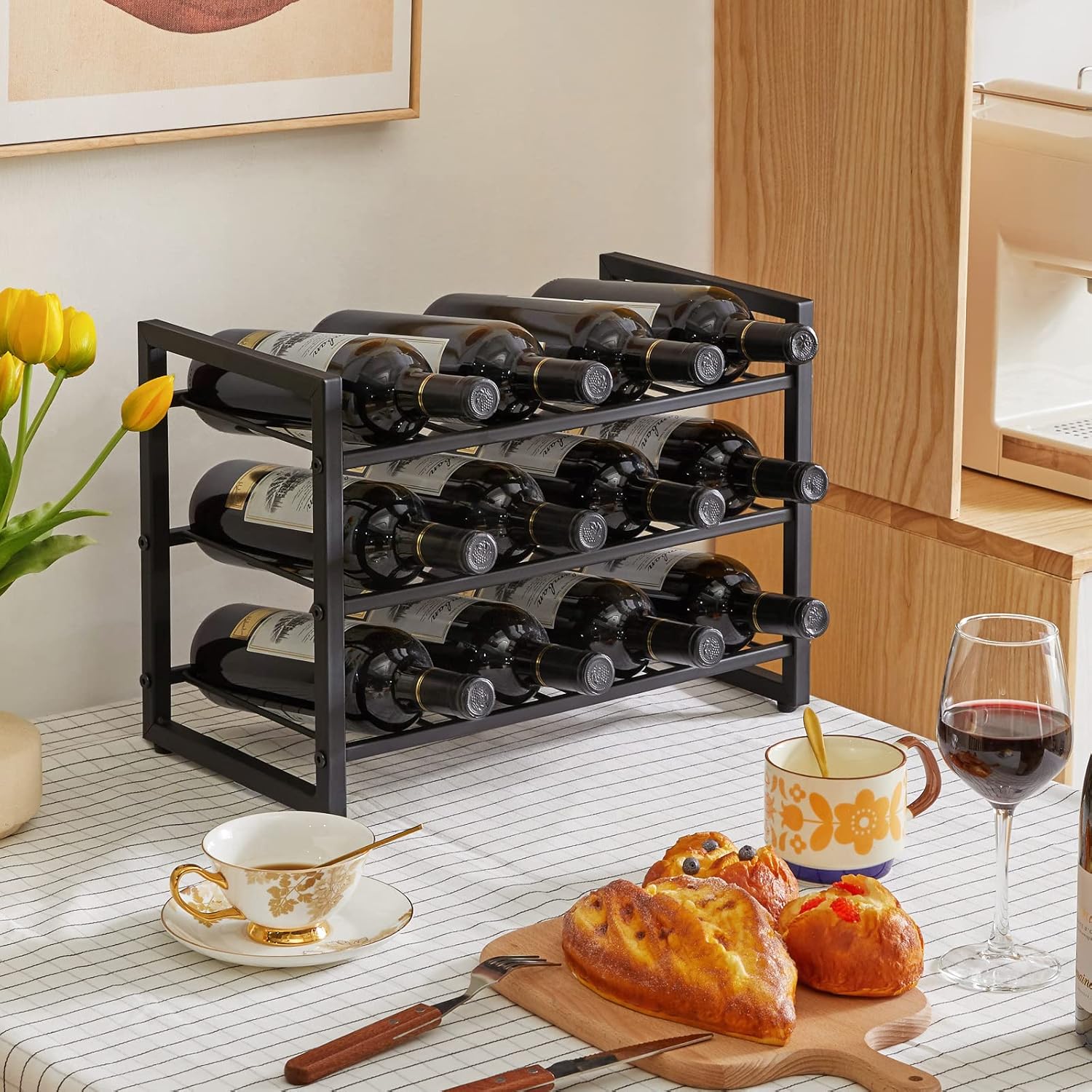 IBUYKE Freestanding 3-Tier Metal Wine Rack