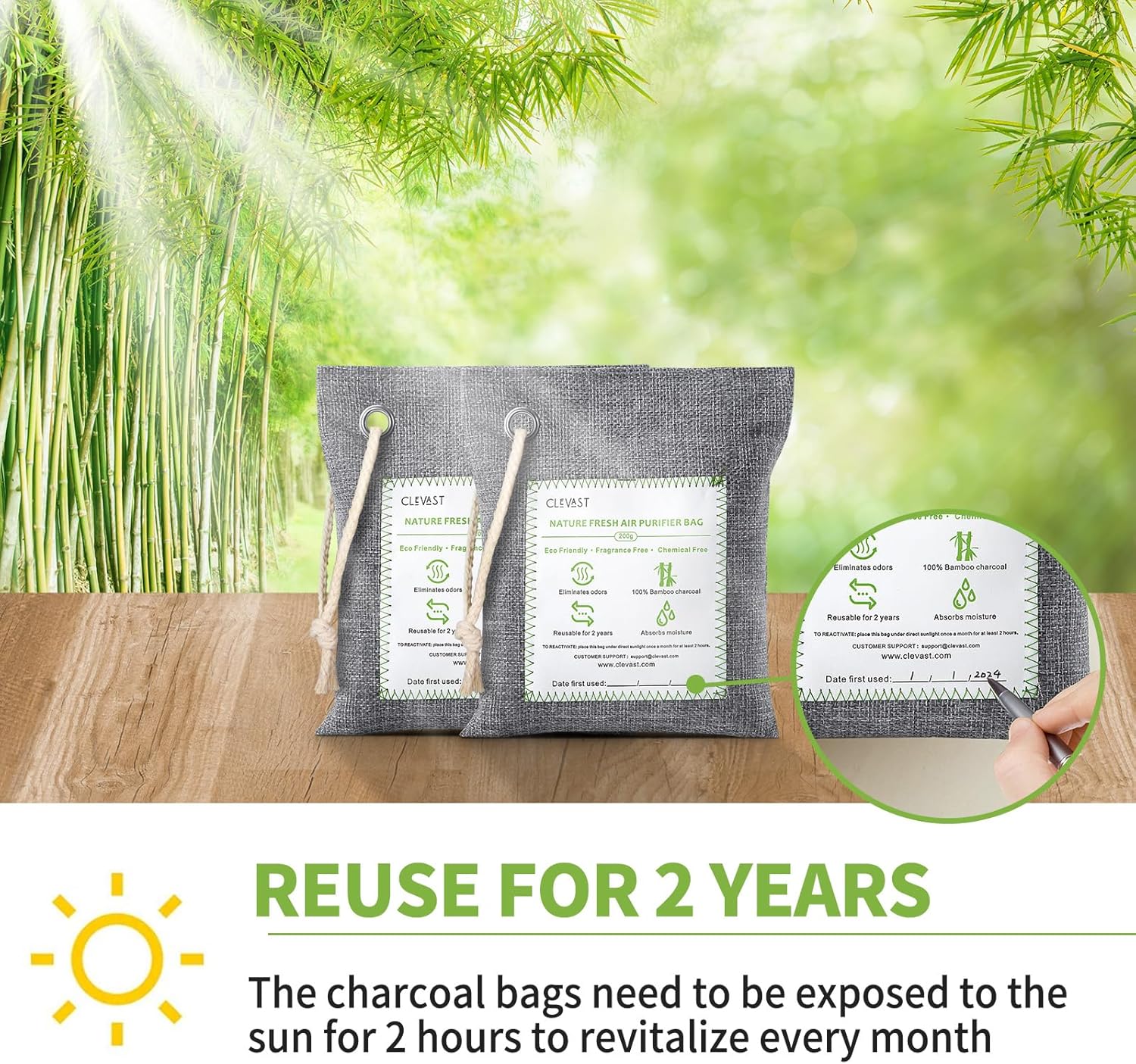 CLEVAST Bamboo Charcoal Air Purifying Bags Large 4200g