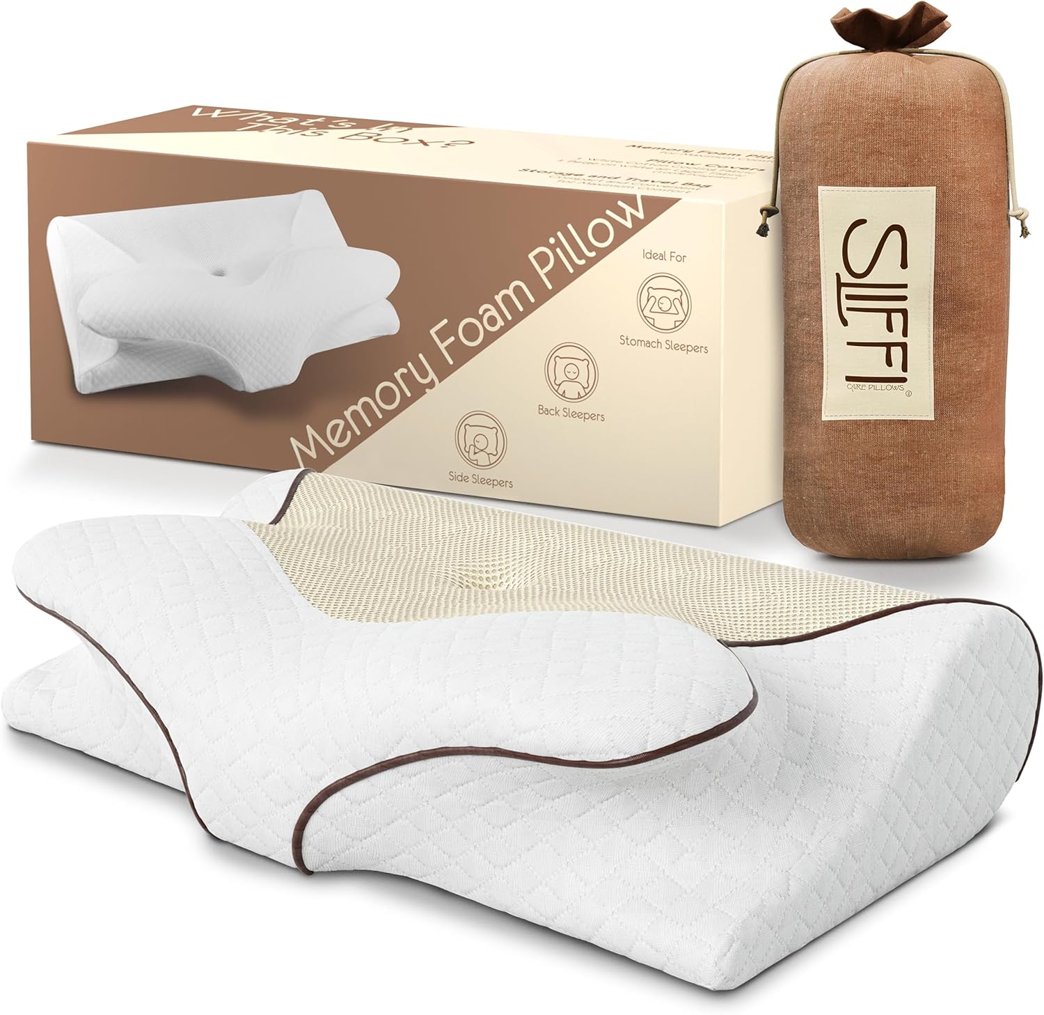 SLIFFI Cervical Memory Foam Pillow for Neck and Shoulder Pain