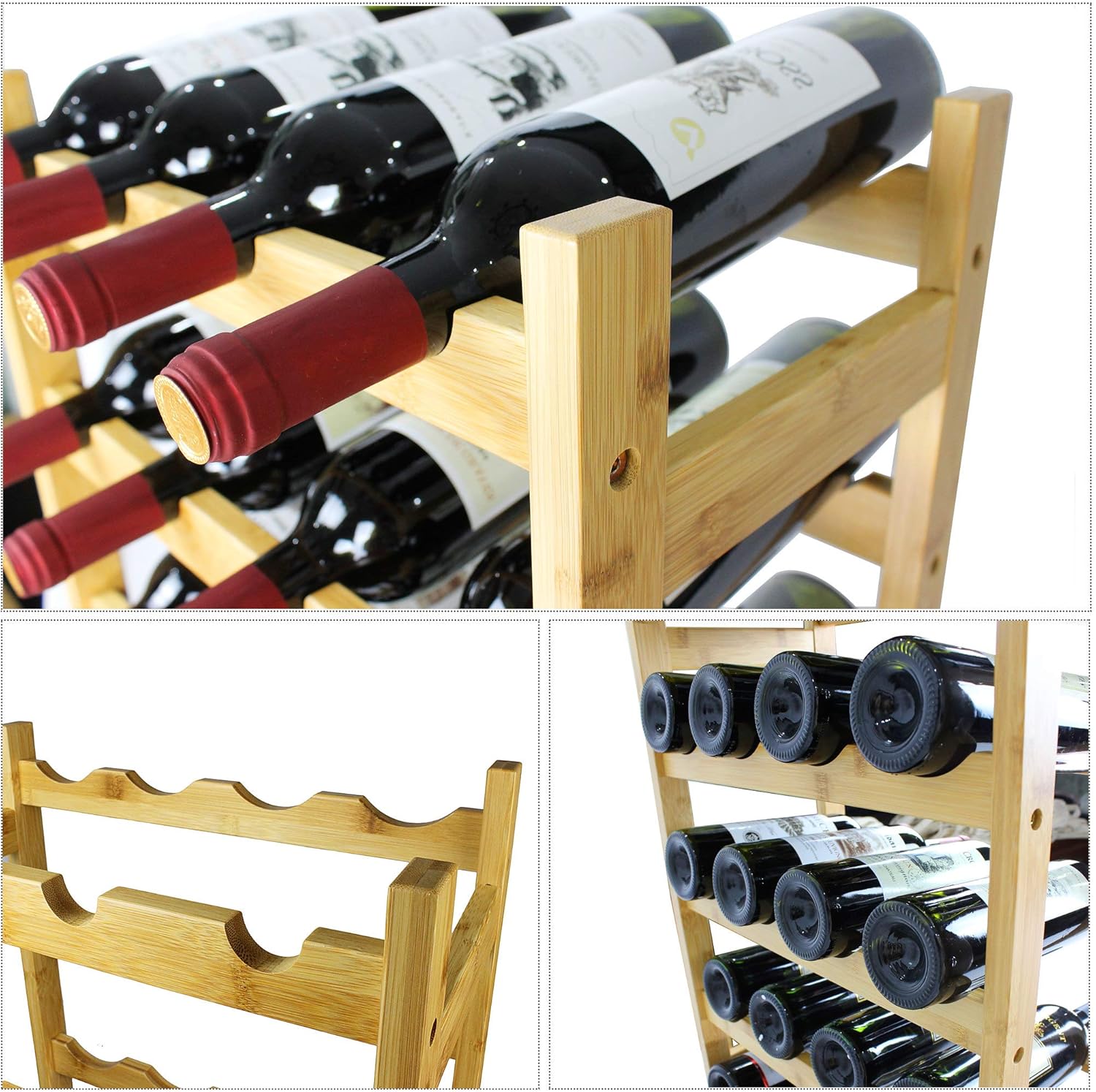 SMIBUY Bamboo Wine Rack 20 Bottles 5-Tier Free Standing