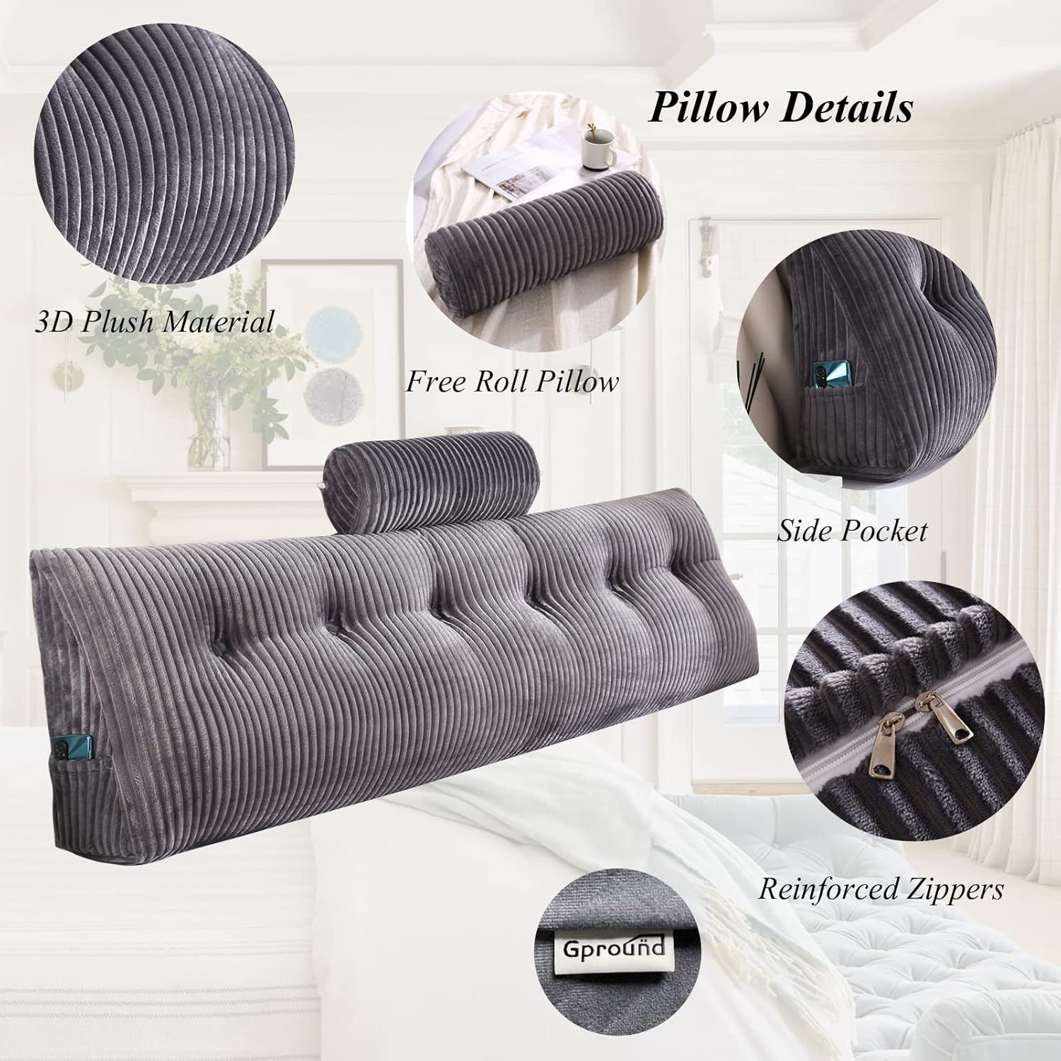 Gpround Wedge Headboard Pillow Set Large Bolster for Bed Rest