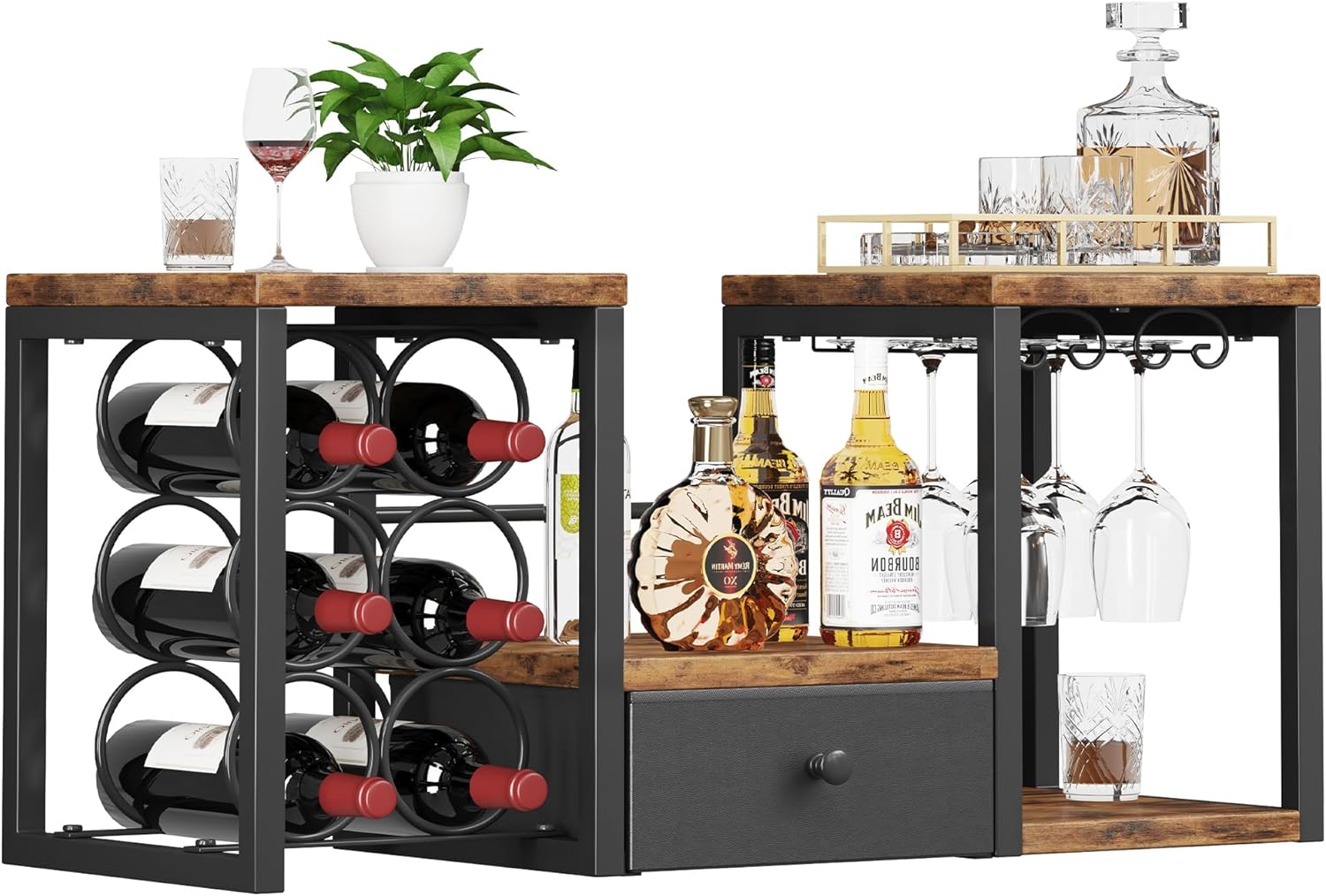 Homeiju Tabletop Wine Rack with Drawer and Glass Holder 1