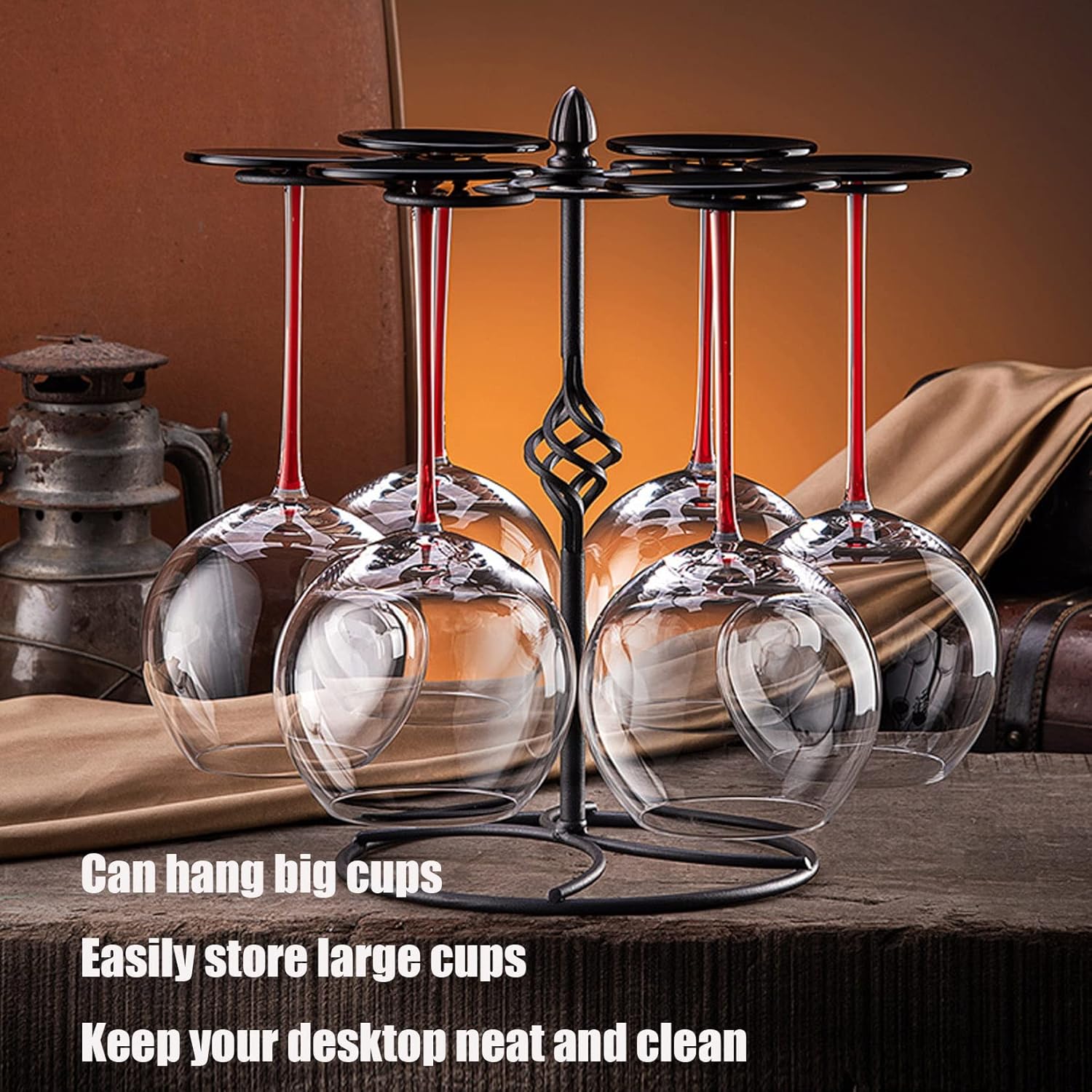WORDFUN Wine Glass Holder Metal Iron Matte Black