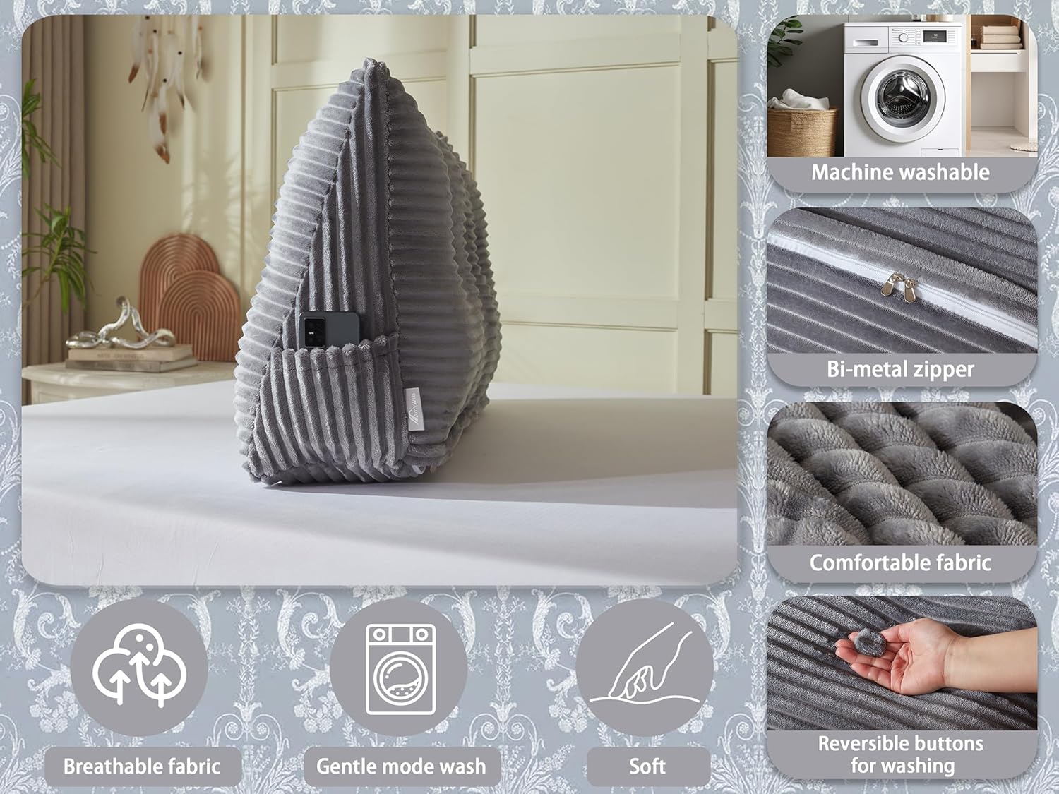 AmyWtb Headboard Pillow with Removable Cover
