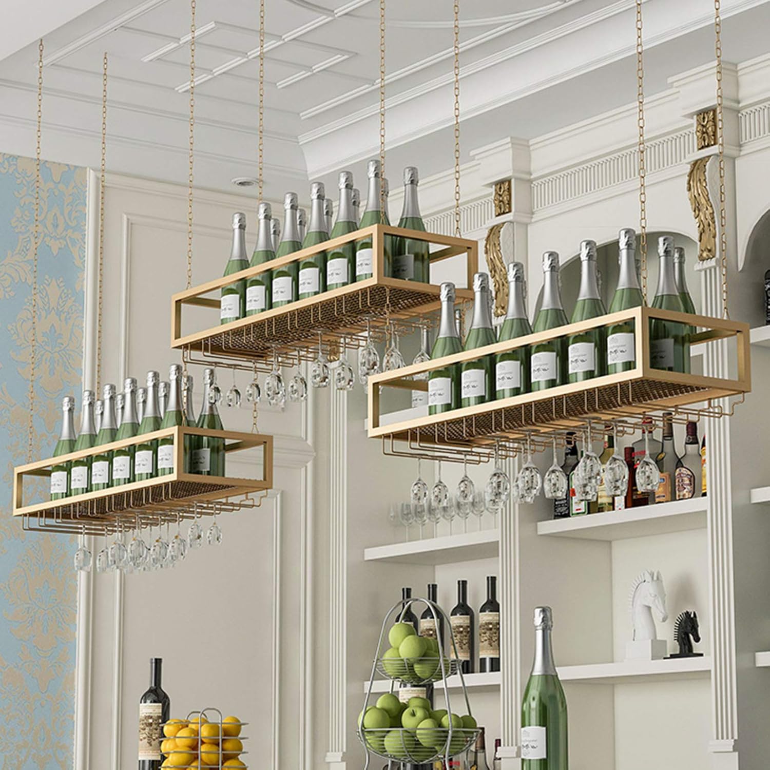 Adjustable Wall-Mounted Wine Rack with 4 Rods 120Cm