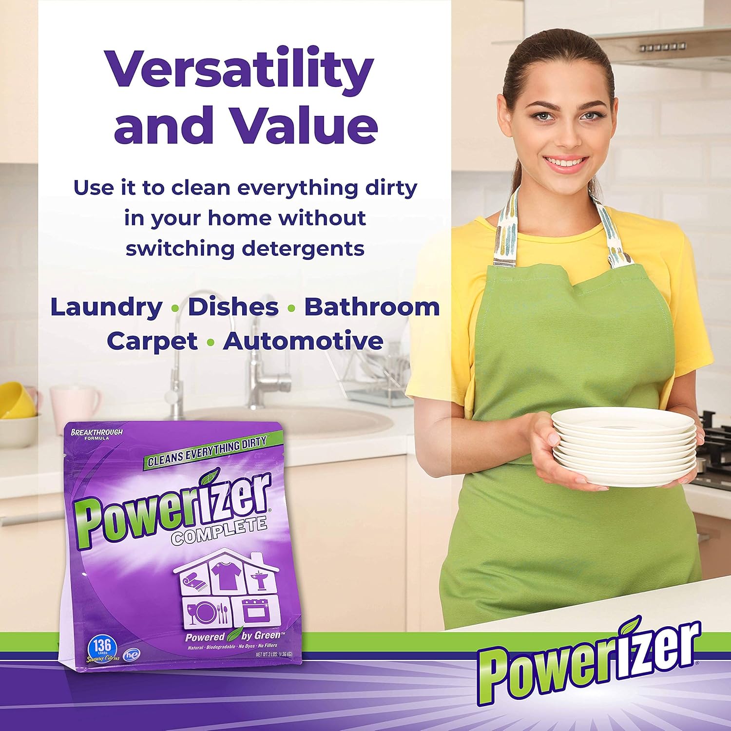 Powerizer 3 lb Laundry Dishwasher Powder Detergent