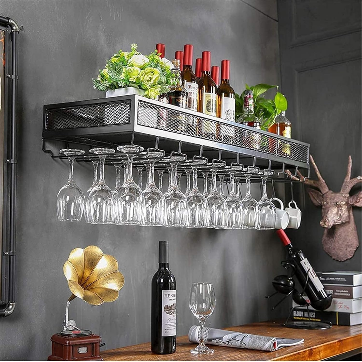Wall Mounted Wine Rack for Wine Glasses and Stemware - 80Cm