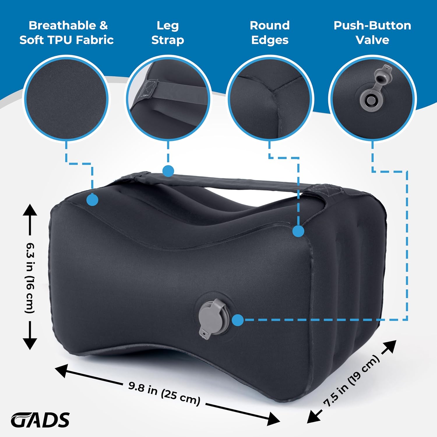 Gads Inflatable Knee Pillow for Side Sleepers - Travel Pain Relief