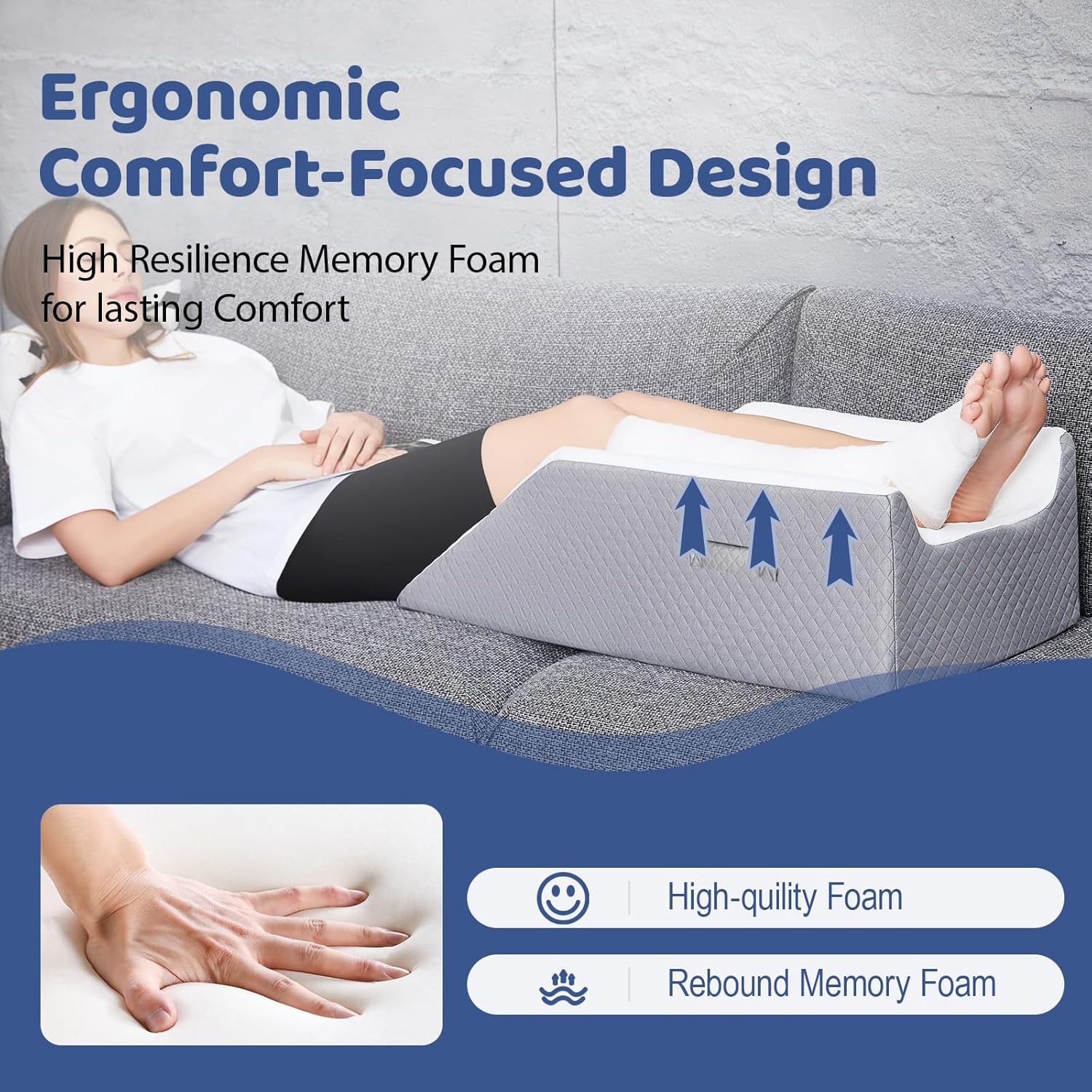 Leg Elevation Pillow with Memory Foam for Post Surgery Relief
