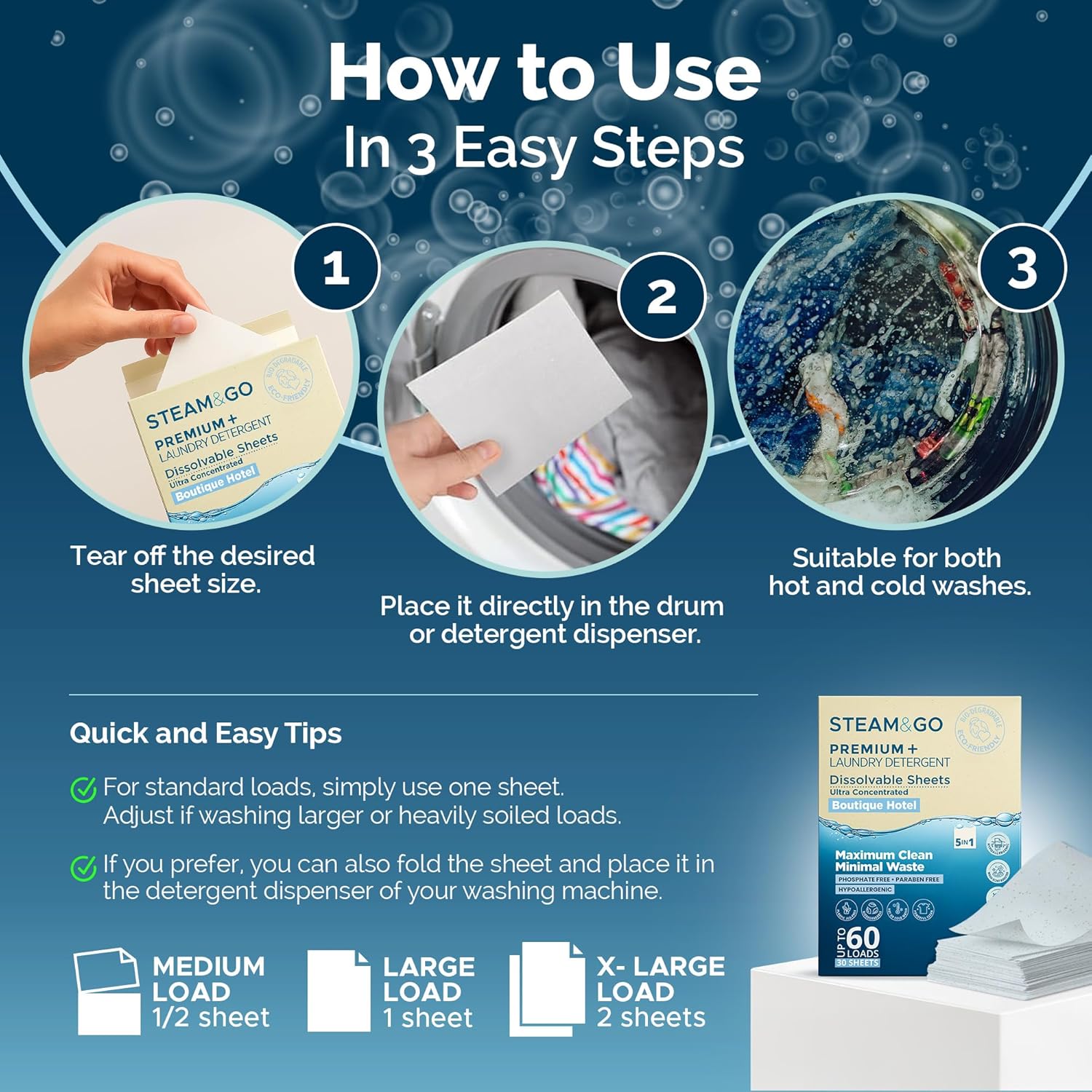 Steam and Go Premium Laundry Detergent Sheets 30 Ct