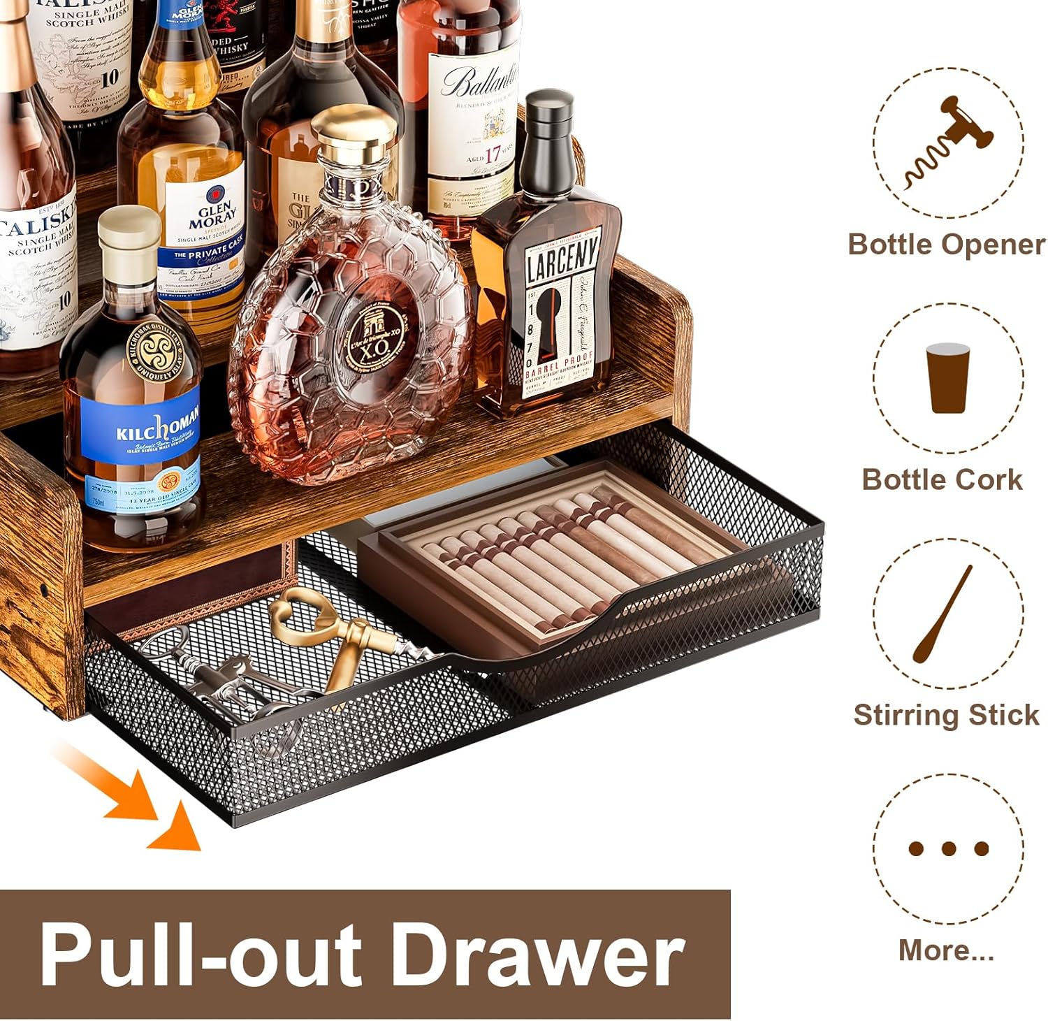 Yuzehuaza 3-Tier Liquor Display Shelf with Drawer
