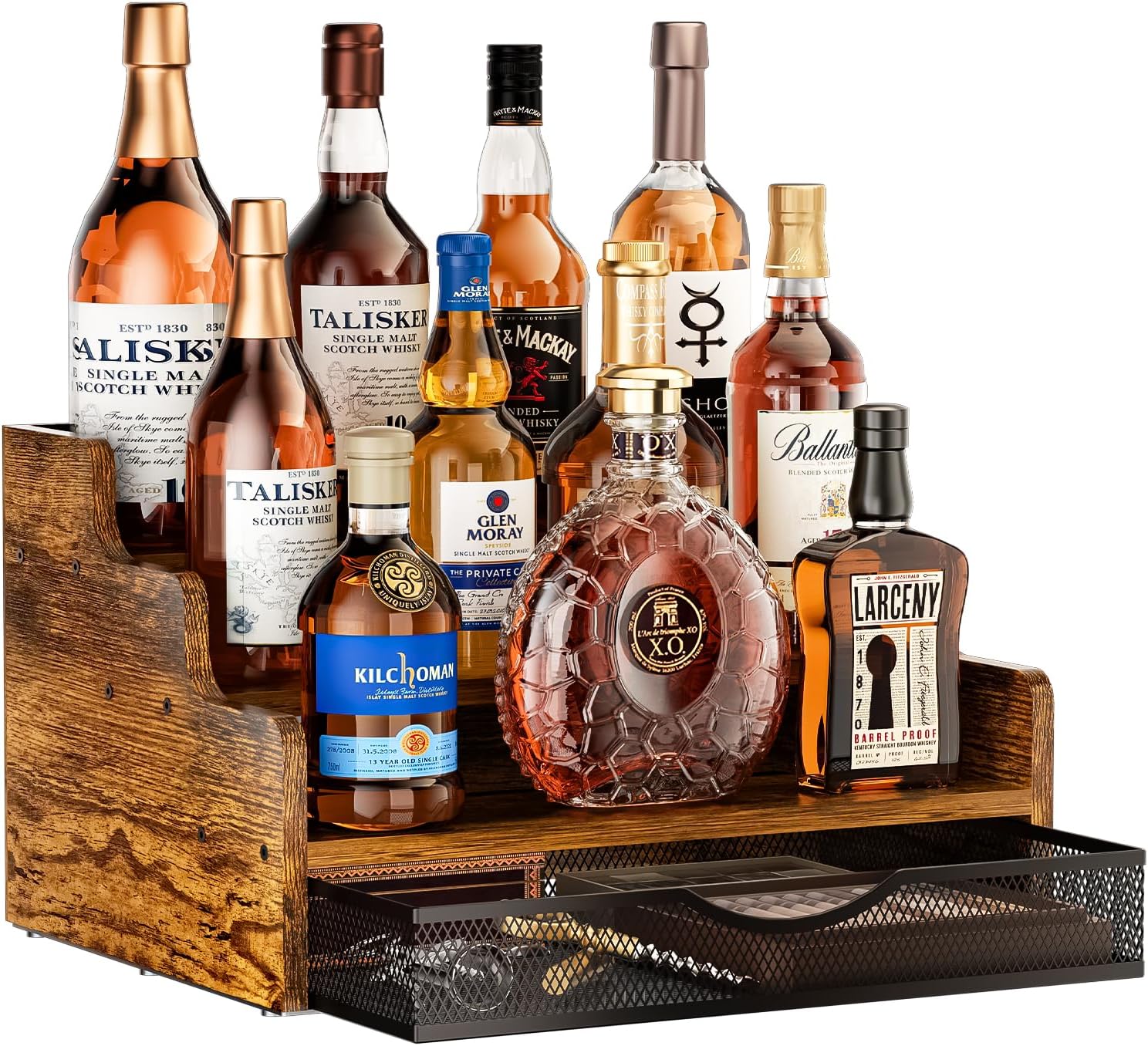 Yuzehuaza 3-Tier Liquor Display Shelf with Drawer